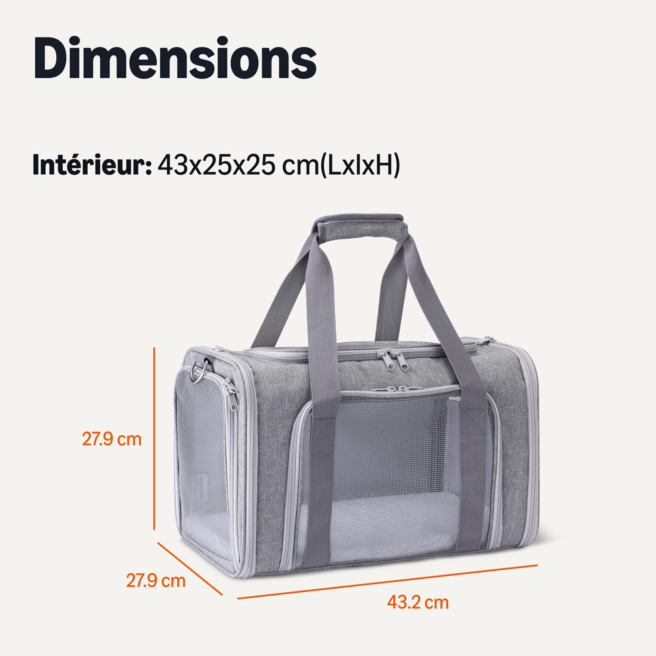 Amazon Basics Sac de Transport Souple pour Chat et Chien avec Bandoulière Réglable, Homologué Avion, Design Pliable et Portable, Tissu en Maille pour la Ventilation, 43,2cm x 27,9cm x 27,9cm, Gris