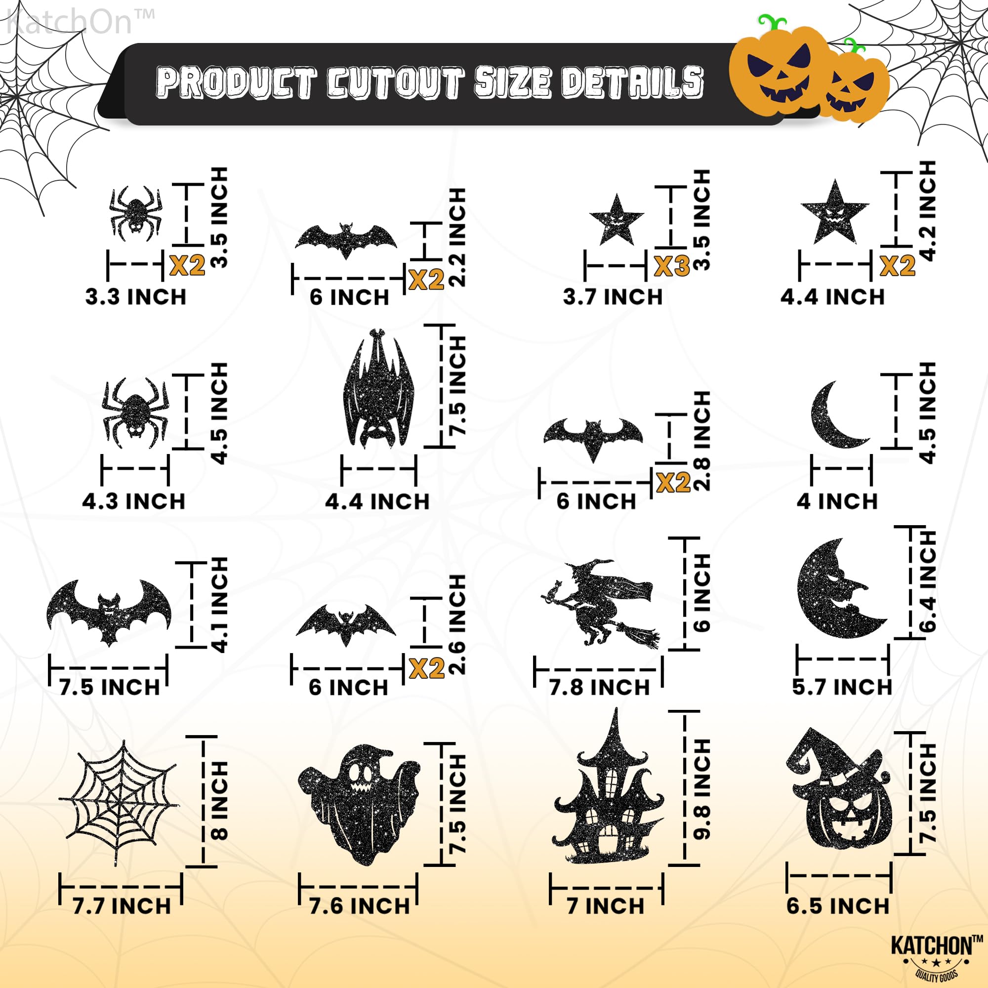 KatchOn,Huge Glitter Black Halloween Garland - Pack of 8 | Decor Hanging Decorations Witch Garland,Glitter Pumpkins Bats Decoration (KA-HWN-GD-BK-GHOST)