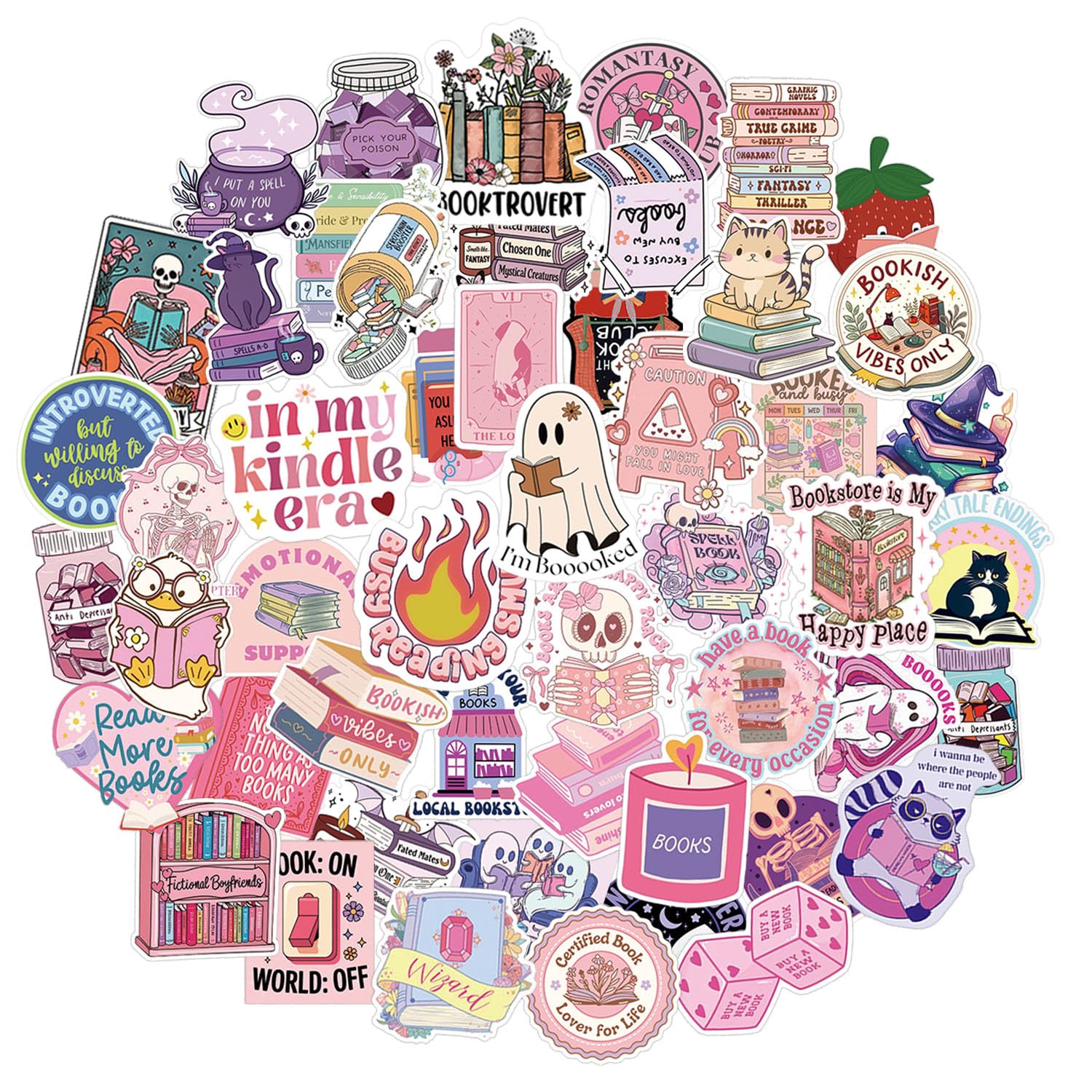 Tixlux 92 PCS Book Stickers for Kindle, Holographic Bookish Sticker, Waterproof Funny Glossy Readers Decals for Book Lover Girls Adults Water Bottle Laptop Goodie Bag -Funny B