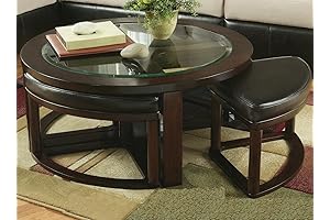 Roundhill Furniture Cylina Round Coffee Table with Stools