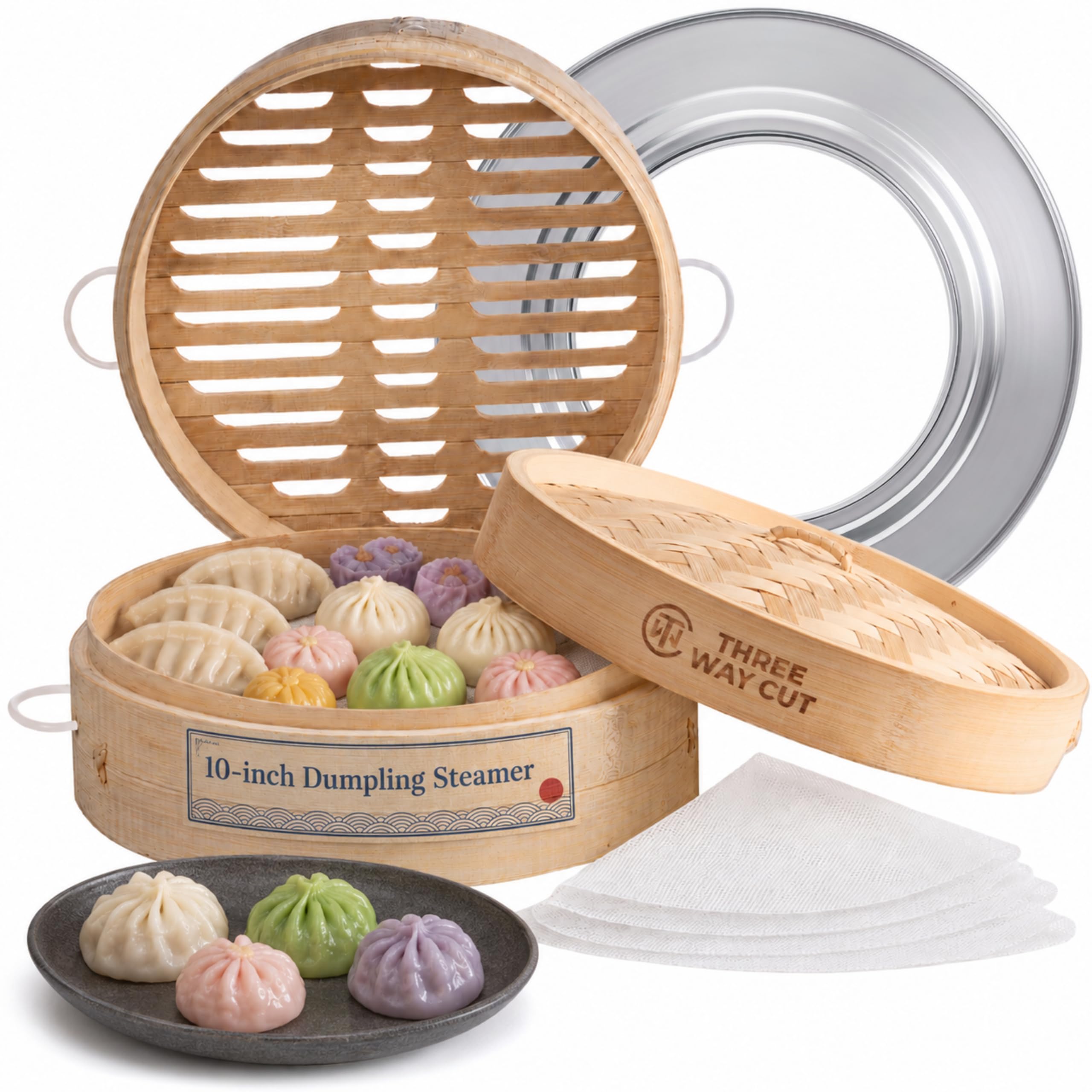 Three Way Cut Bamboo Steamer Basket Extra Deep