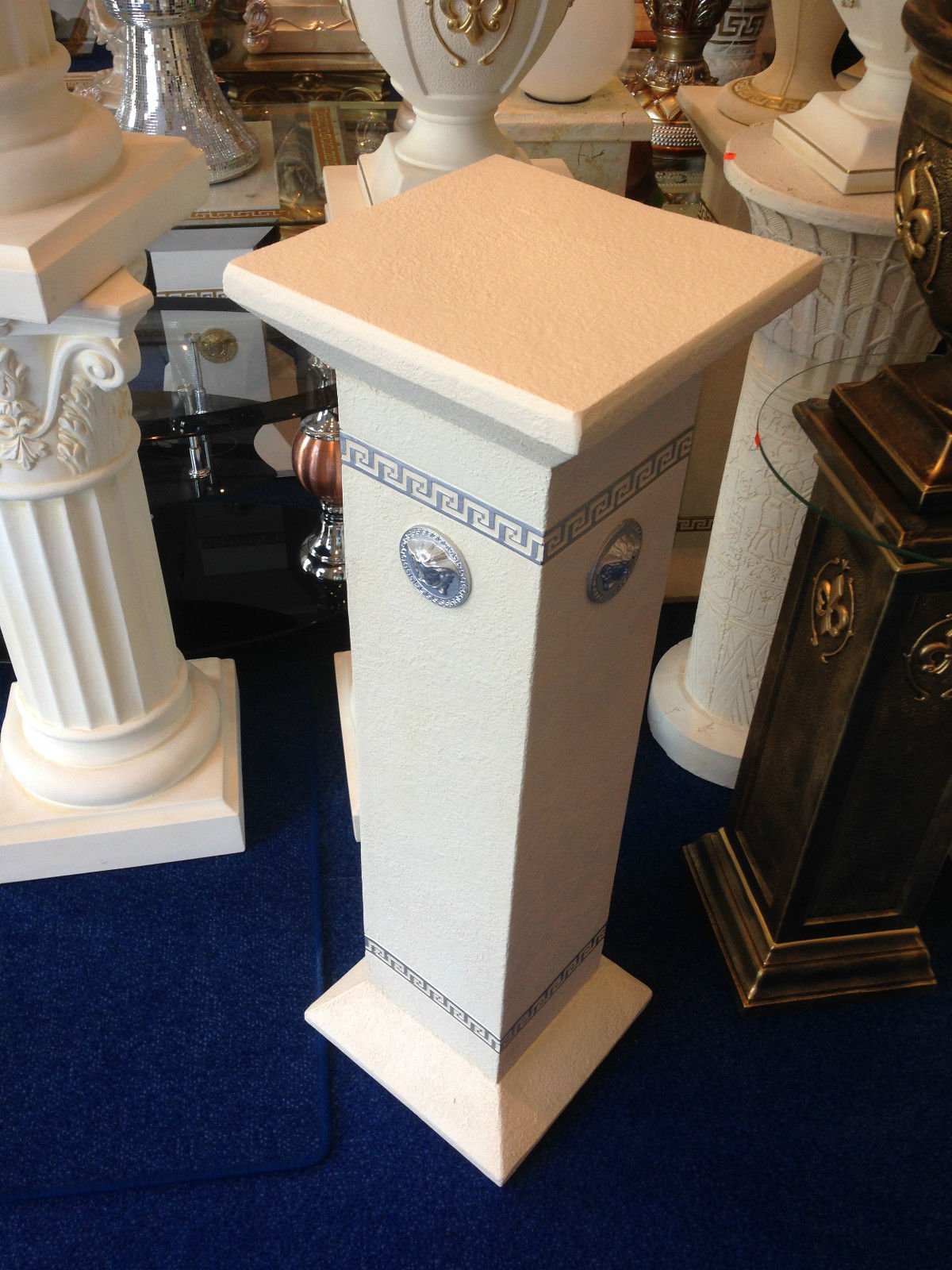 Cinar Columna de estilo meandro, mesa auxiliar de mármol, columna decorativa de 100 cm, griego, antiguo, retro, rococó, columna barroca, soporte para flores pintado a mano
