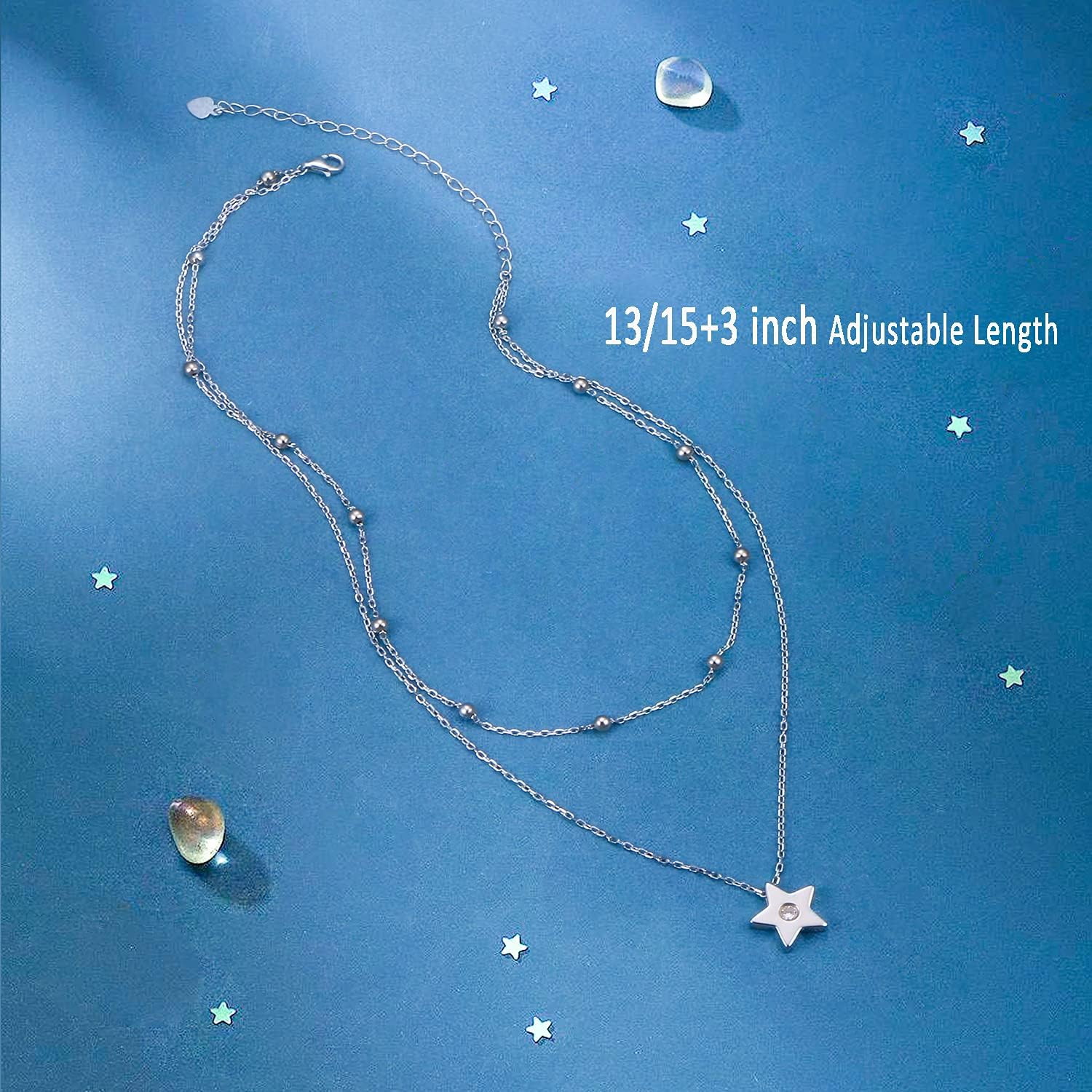 YinShan Layered Choker Necklace 925 Sterling Silver Star Moon Clavicle Jewelry Adjustable Lariat Necklaces for Women Girls Birthday Valentine's Day Gifts - Image 4