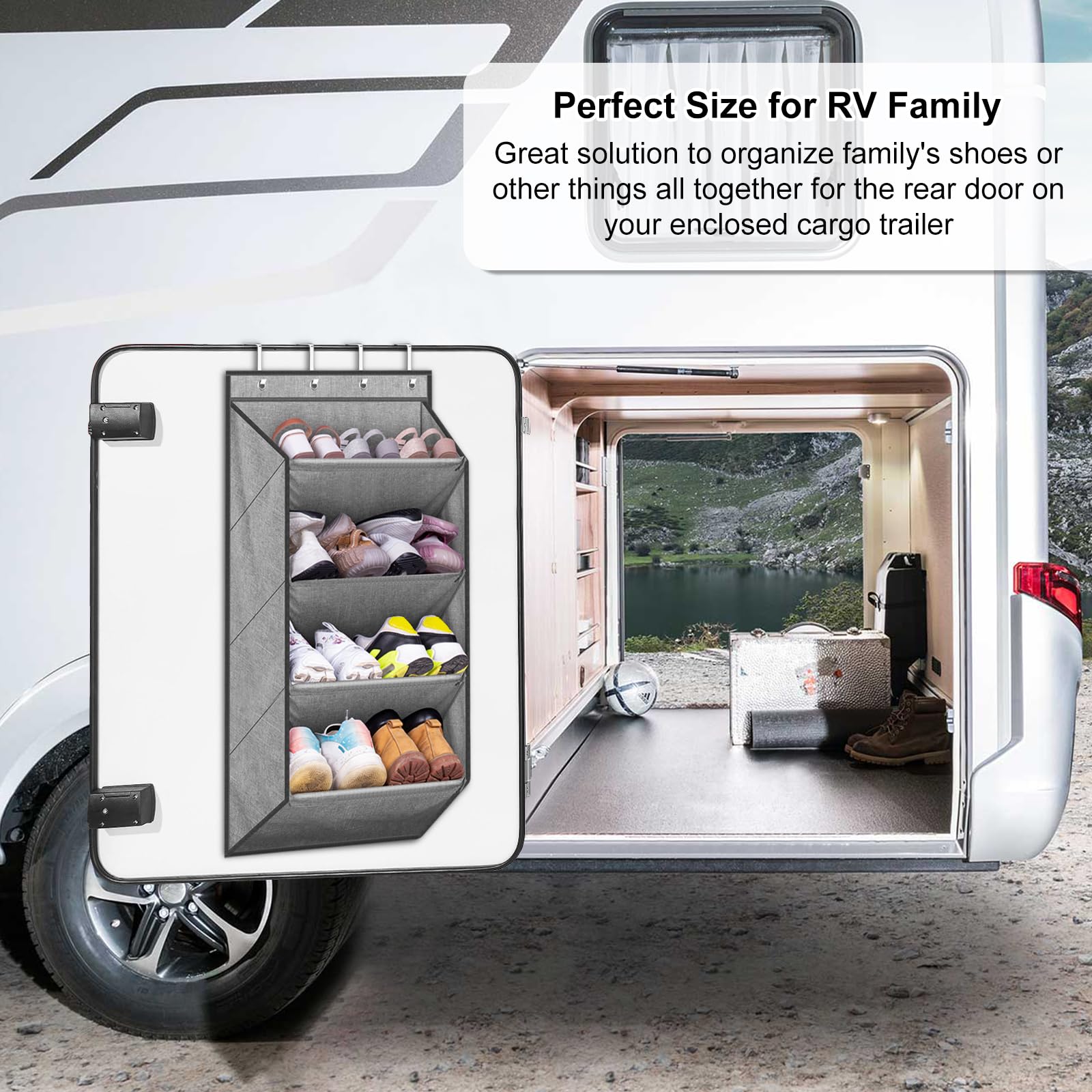 SLEEPING LAMB Organizador de zapatos sobre la puerta para armario, zapatero corto para colgar con bolsillos grandes y profundos, almacenamiento de zapatos de puerta estrecha para botas en RV