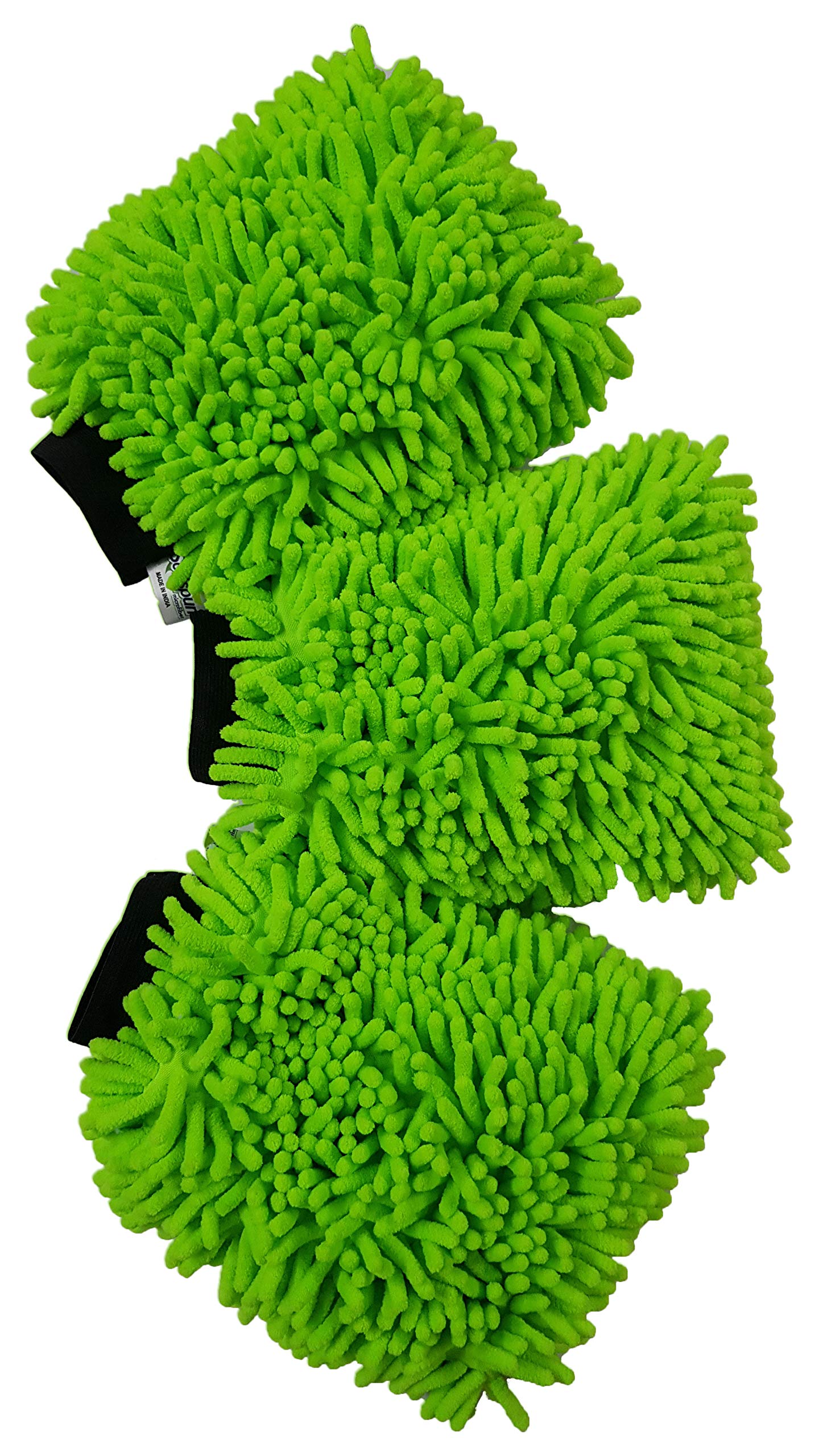 SOFTSPUN Microfiber Double Side Chenille Mitt, 3 Piece Set 1700 GSM Green. Multi-Purpose Super Absorbent and Perfect Wash Clean with Lint-Scratch Free Cars, Window, Kitchen, Home Dusting!