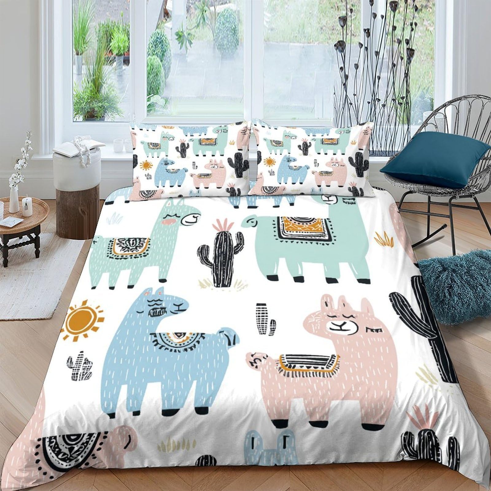 Ctjqhvkz Style-1 3D Printed Llama Cactus Fitted Sheet Microfiber Soft Breathable Animal Pattern Bed Cover For Bedroom Guest Room Mattress Protection Single（135X200cm）