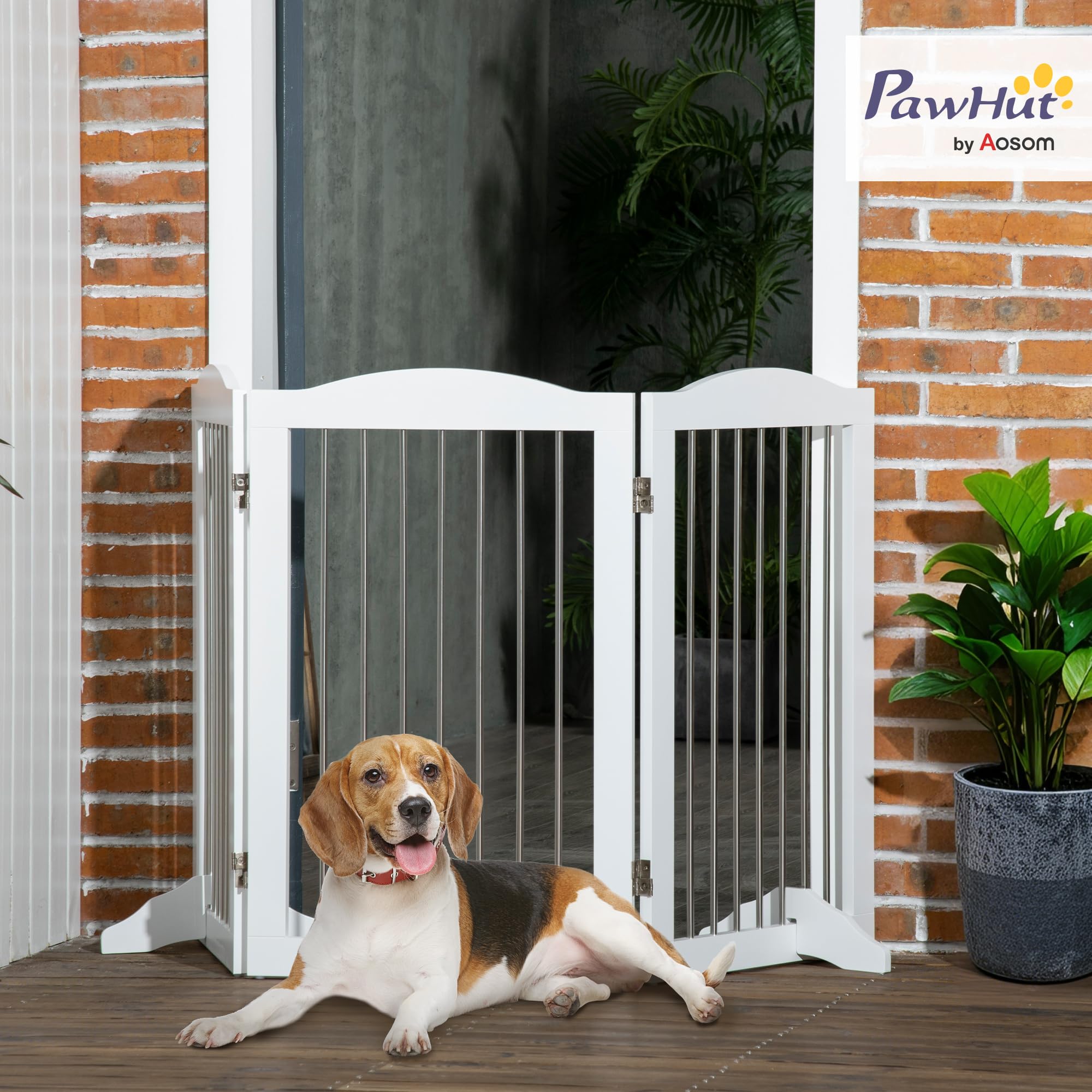 PawHut Absperrgitter Hund Freistehendes Schutzgitter 154 x 80 cm Weiß | Mit Füßen, Hundegitter Klappbar, Treppenschutzgitter, Treppengitter, Hundeabsperrgitter, für Treppen, Türen, 3 Paneelen