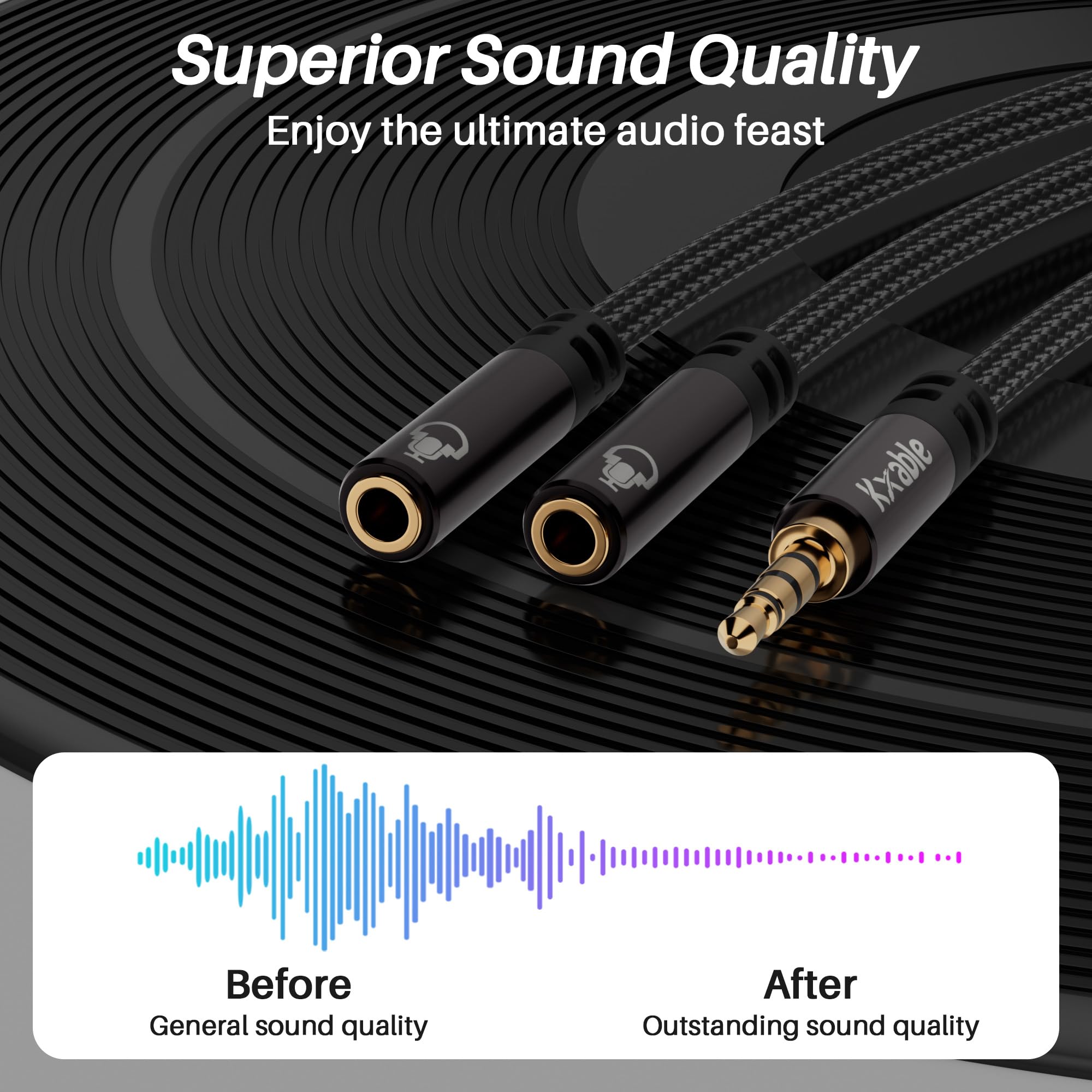 Cavo splitter per cuffie AUX da 0,3 cm a 2 vie, 0,9 m, da maschio a 4 poli da 3,5 mm a 2 porte femmina per microfono e adattatore audio stereo Y TRRS, compatibile con cuffie PS4, Xbox, PC, laptop