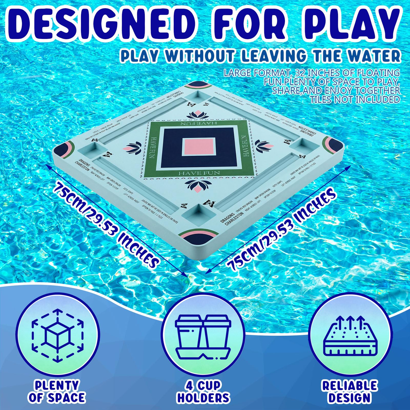 Grande tavolo da gioco galleggiante Mahjong per piscina, piscina e vasca idromassaggio, per giochi di carte Mahjong, domino, poker, piscine per adulti, vassoio da gioco per feste estive