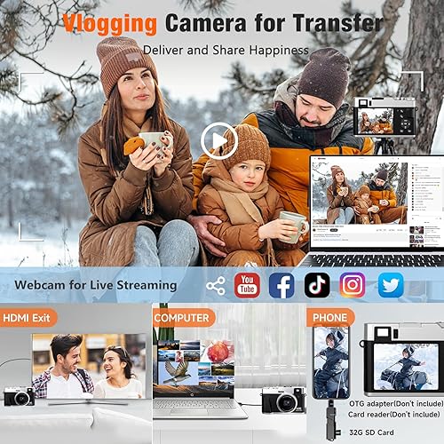 Miniatura 5 de Bifevsr Cámara digital 4K con tarjeta SD, cámara de vlogging de 48 MP con visor de marcación flash, cámara para fotografía y enfoque automático de