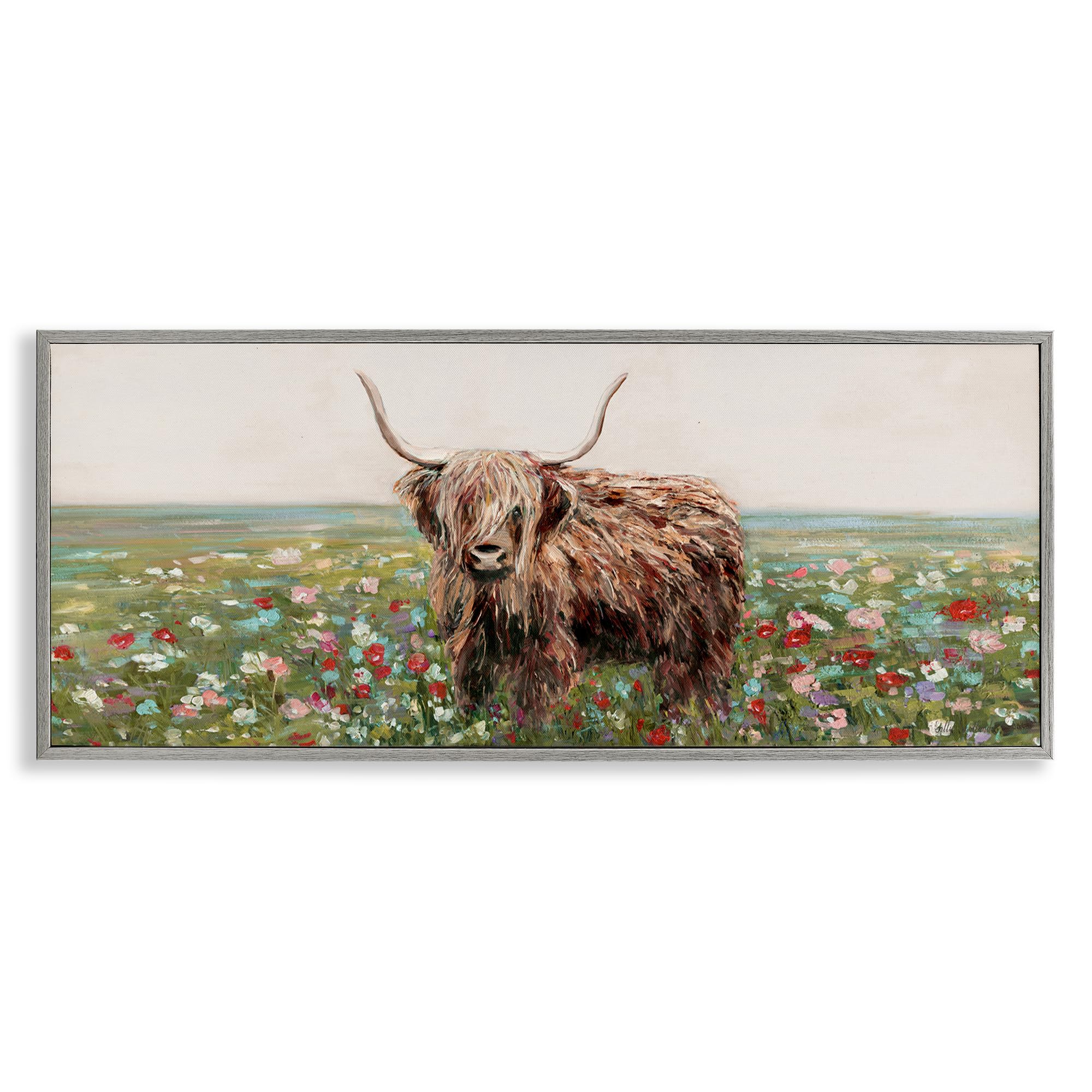 Stupell Industries Farmhouse Gray (Textured) 'Grazing In Poppy Field', Framed Giclee Art, Gray, 24 X 10 Inches, Easy To Hang And Sturdy, Made In Usa, By Sally Swatland
