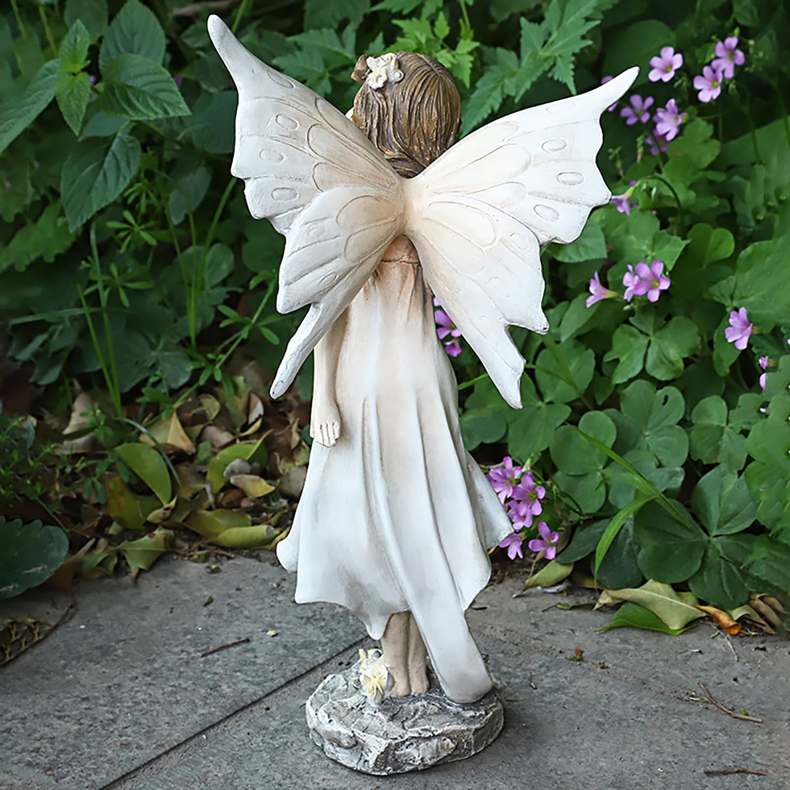 Gartenfiguren & gartenstatuen Elfen Figuren Gartendeko für draußen Retro Mädchen Harz Feen Skulptur,Europäische kreative Gartenfeen-Ornamente,Outdoor oder Haus Dekor,H 34cm,Grau