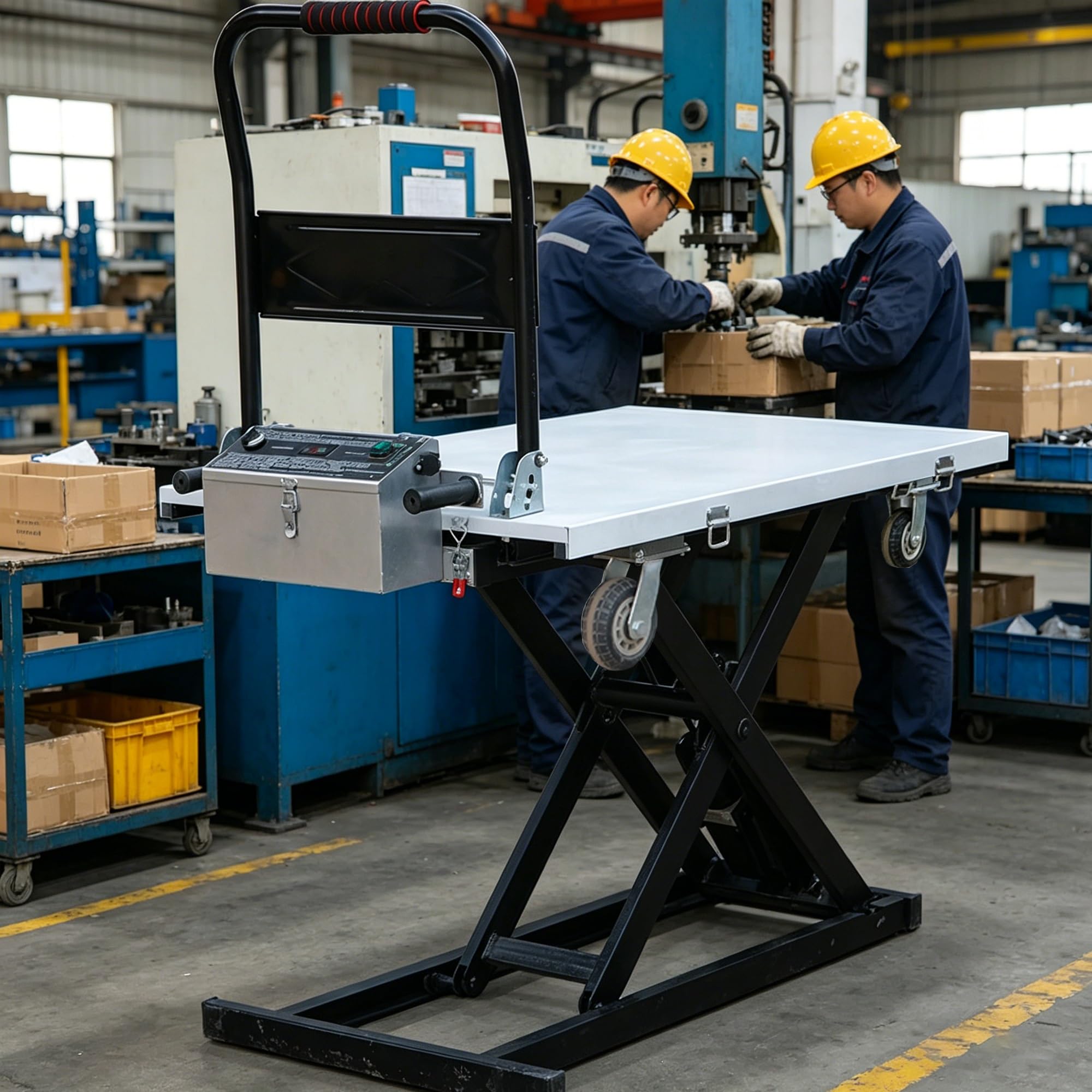 Hydraulischer Hubtischwagen Mit Elektrischem Betrieb, Mit 4 Rädern 660 Lb Tragkraft Für Materialhandhabung Und Industrielle Anwendungen(39.3inx29.5in)