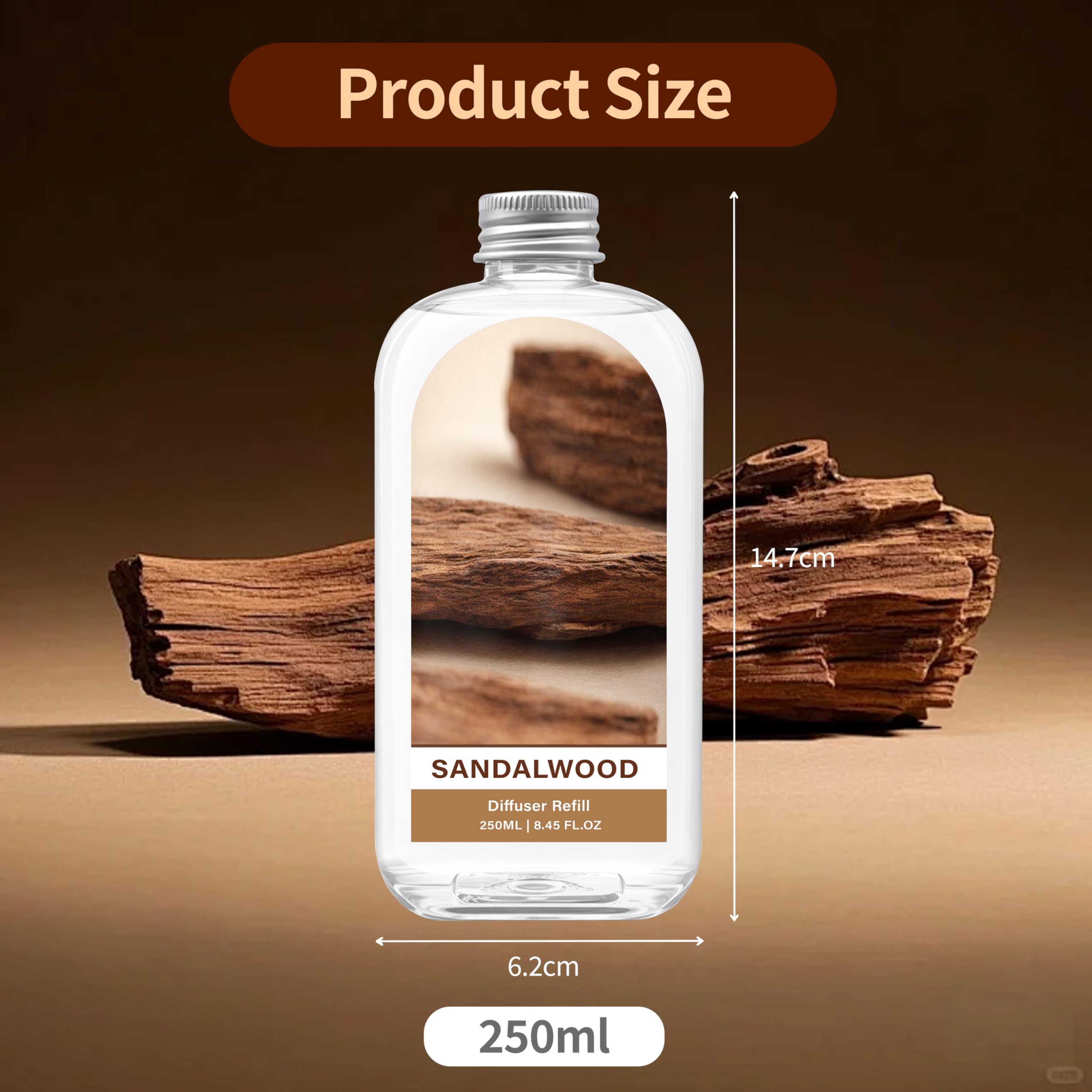 Uzupełnienie zapachu do pomieszczeń Drzewo Sandałowe, 250 ml płyn do dyfuzora, kompatybilny z różnymi dyfuzorami, długotrwały zapach, nadaje się do salonu, sypialni, łazienki i innych