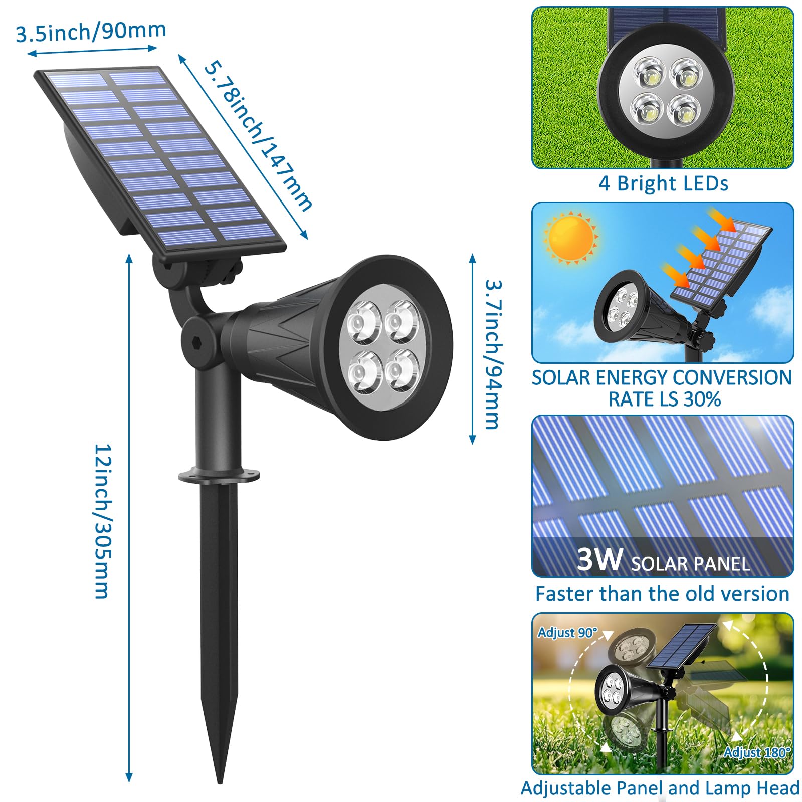 T-SUNUS Luci Solari da Giardino, Faretto Solare da Esterno 2 Modalità IP65 Impermeabile Auto ON/OFF, Lampade Solari da Giardino Decorative per Patio Tree Yard 2 Pezzi Verde