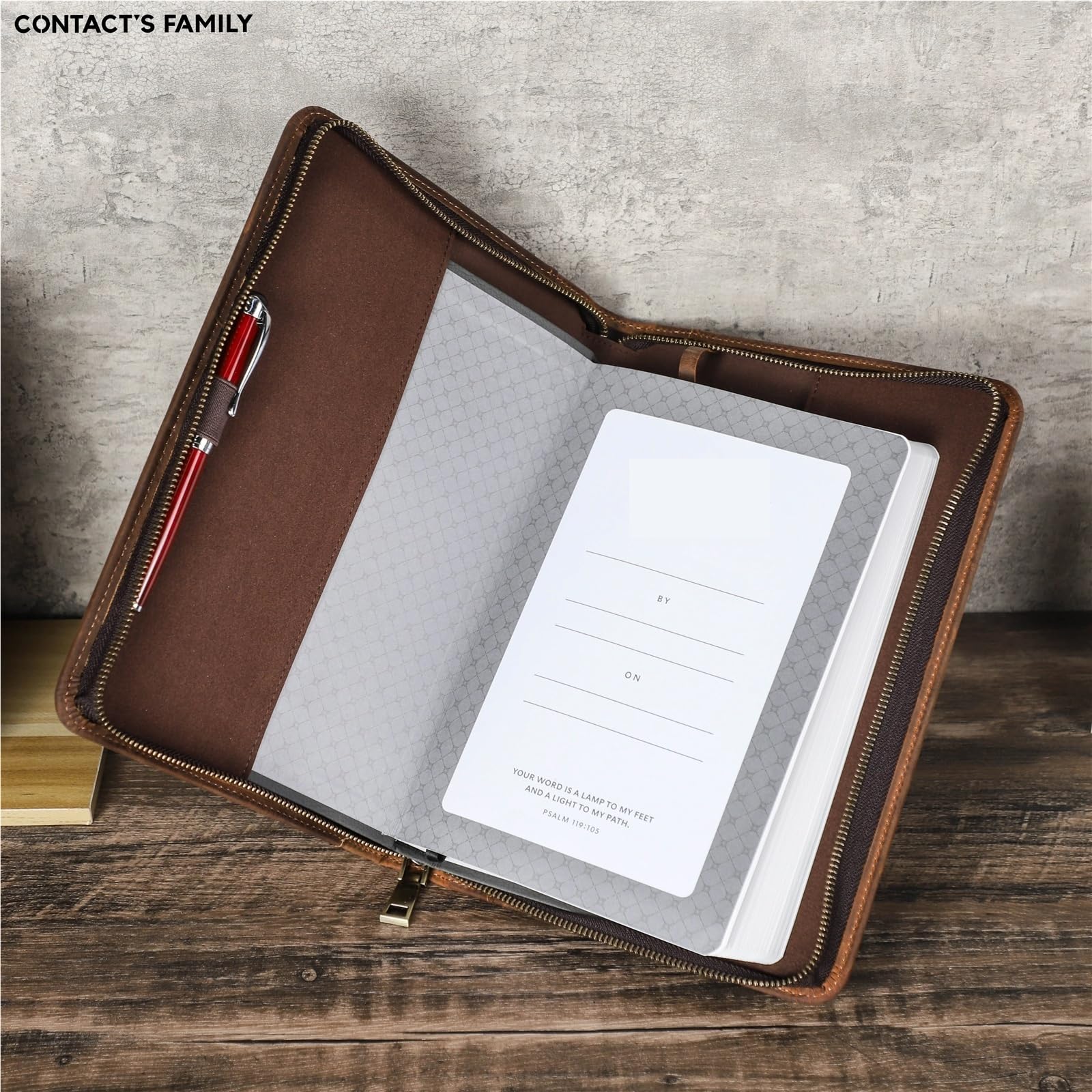 Documenti in pelle Custodia for libro in pelle di vacchetta personalizzata fatta a mano, con portapenne, tasca for telefono, cinturino da polso e pochette