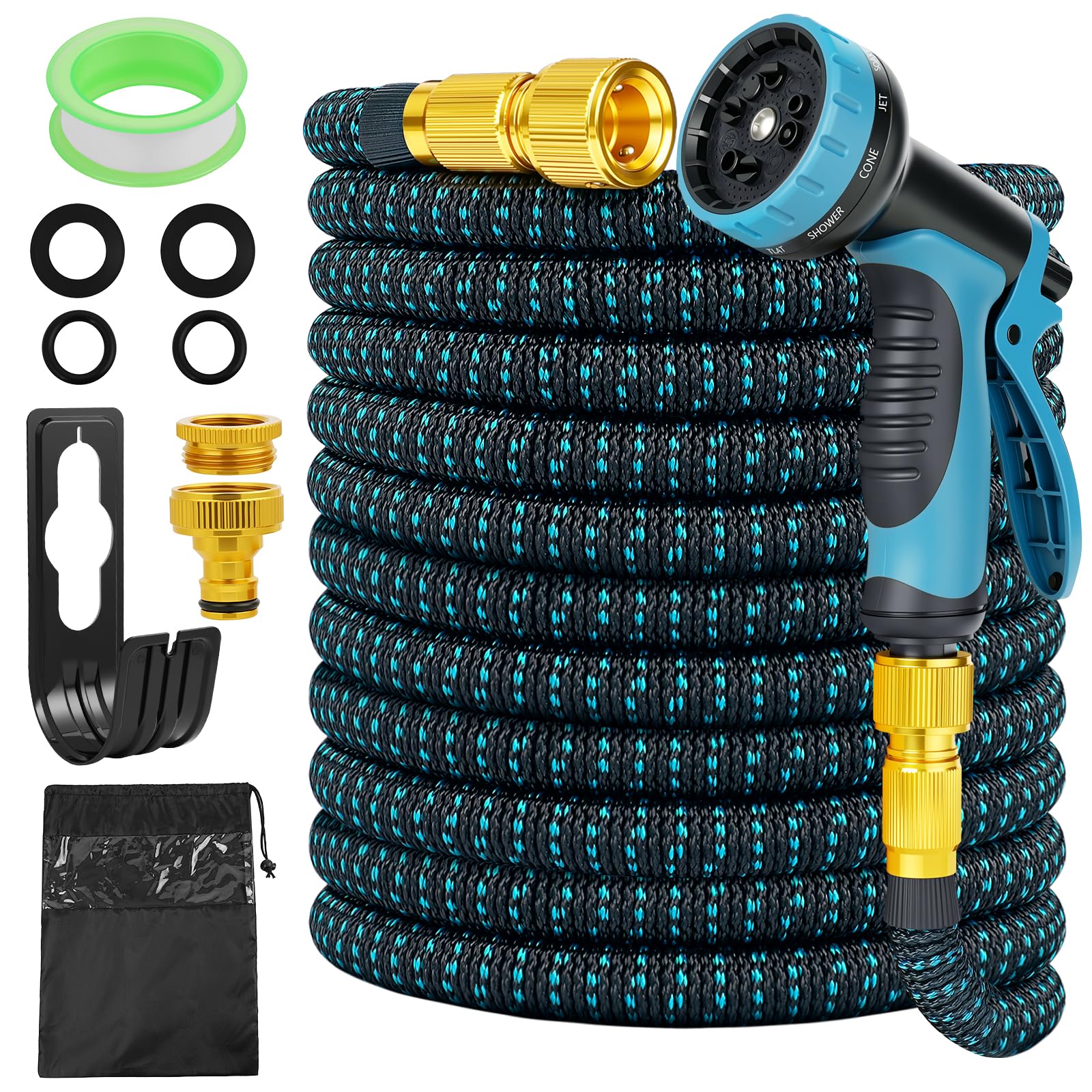 Tuyau d'Arrosage Extensible 30m, Flexible＆Léger, Tuyau d’Eau Réglable avec 1/2'' et 3/4'' Raccords, 10 Modes d'Arrosage pour Jardin, Irrigation, Nettoyage, Lavage de Voiture, Bain d'Animaux