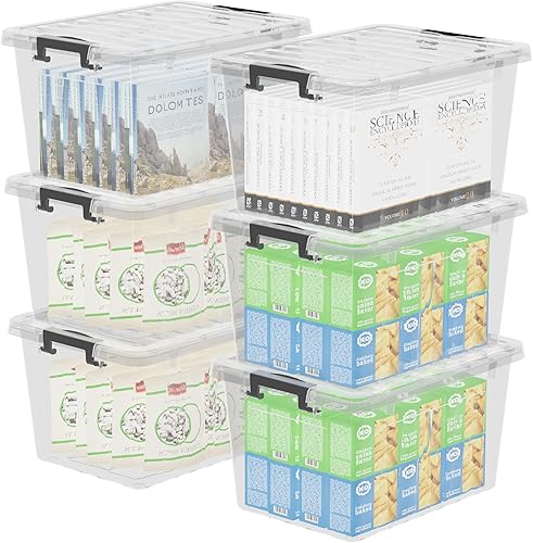 6 contenedores de almacenamiento de plástico de 18 cuartos de galón, caja de almacenamiento, paquete de 6, contenedor organizador con tapas