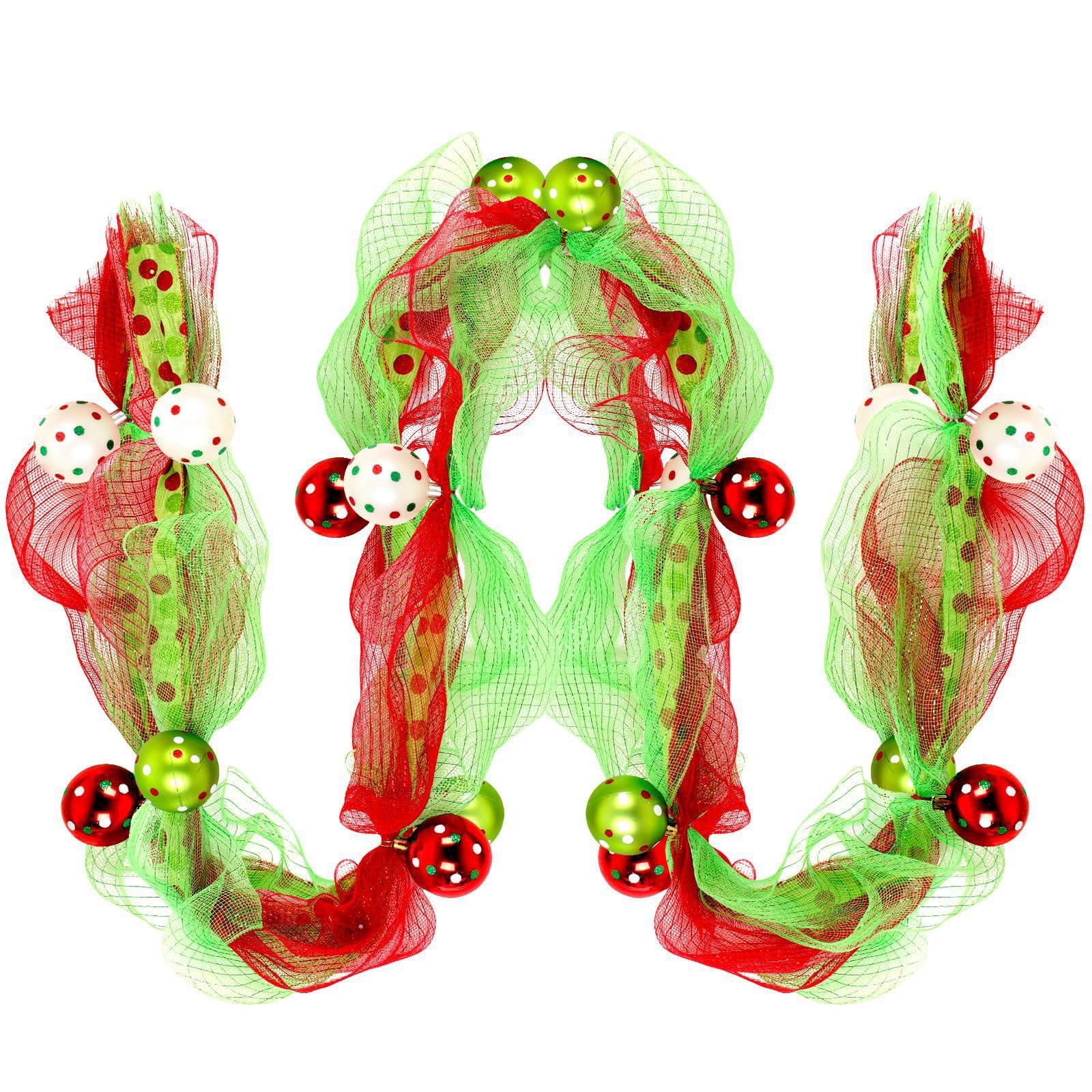 Elnwnnkc Holiday Garlands with Golden Red Green Ribbon Beads Christmas Decoration for Fireplaces Mantels Wall Doorway Styling Christmas Tree Decorations Red Green