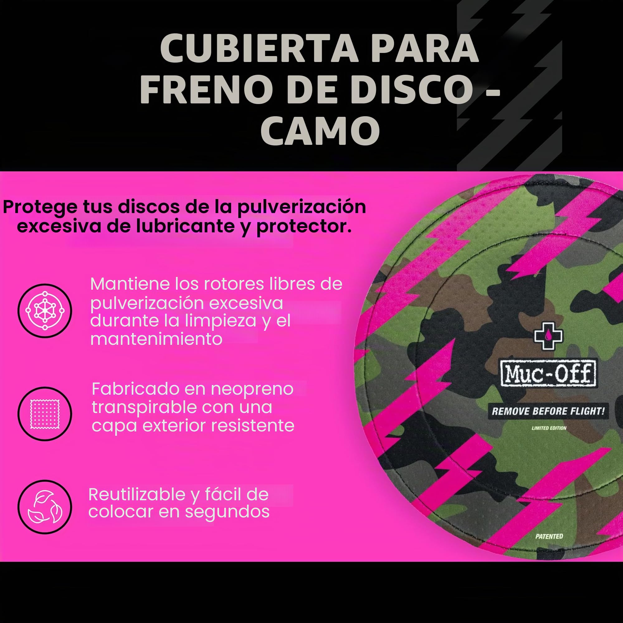 JGO.FUNDAS MUC-OFF P/DISCO DE FRENO CAMUFLAJE (2U)
