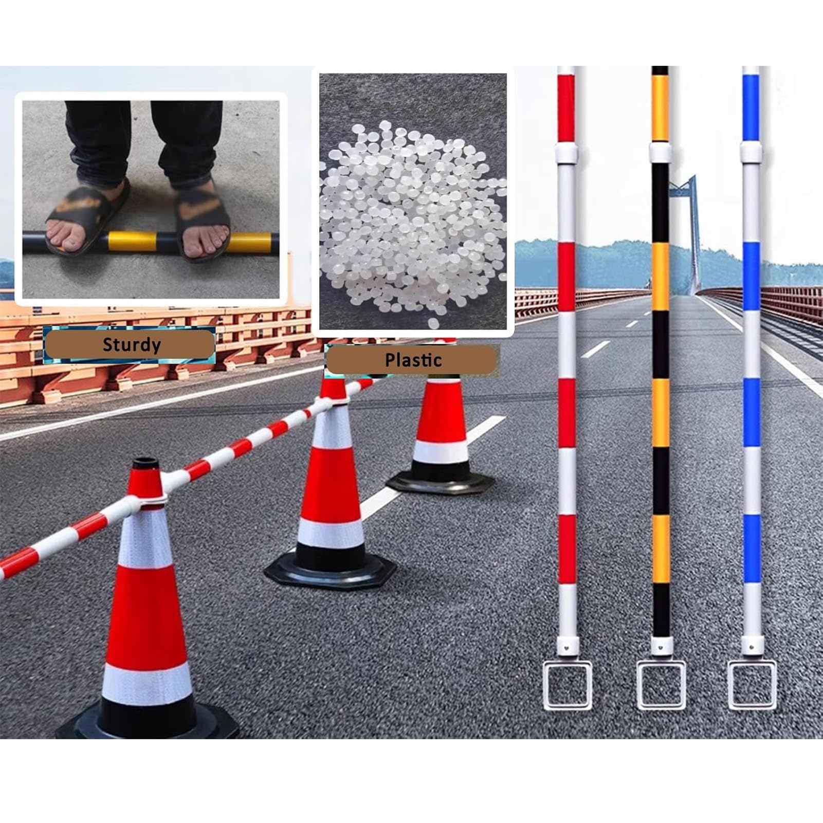 Cônes de signalisation rétractables de 1,25 m et 2 m, cônes de sécurité Jaunes réfléchissants Haute visibilité, adaptés aux Chantiers Routiers et aux Zones Scolaires, 10 cônes par Paquet.