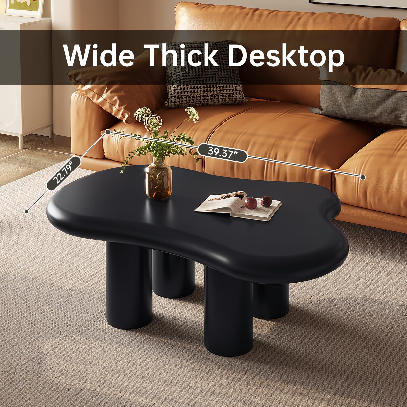 Moderna mesa de centro Cloud-Sd Nordic Sle Irregular con Eds redondeados Escultural Mesa de centro baja para sala de estar para decoración del hogar (negro)