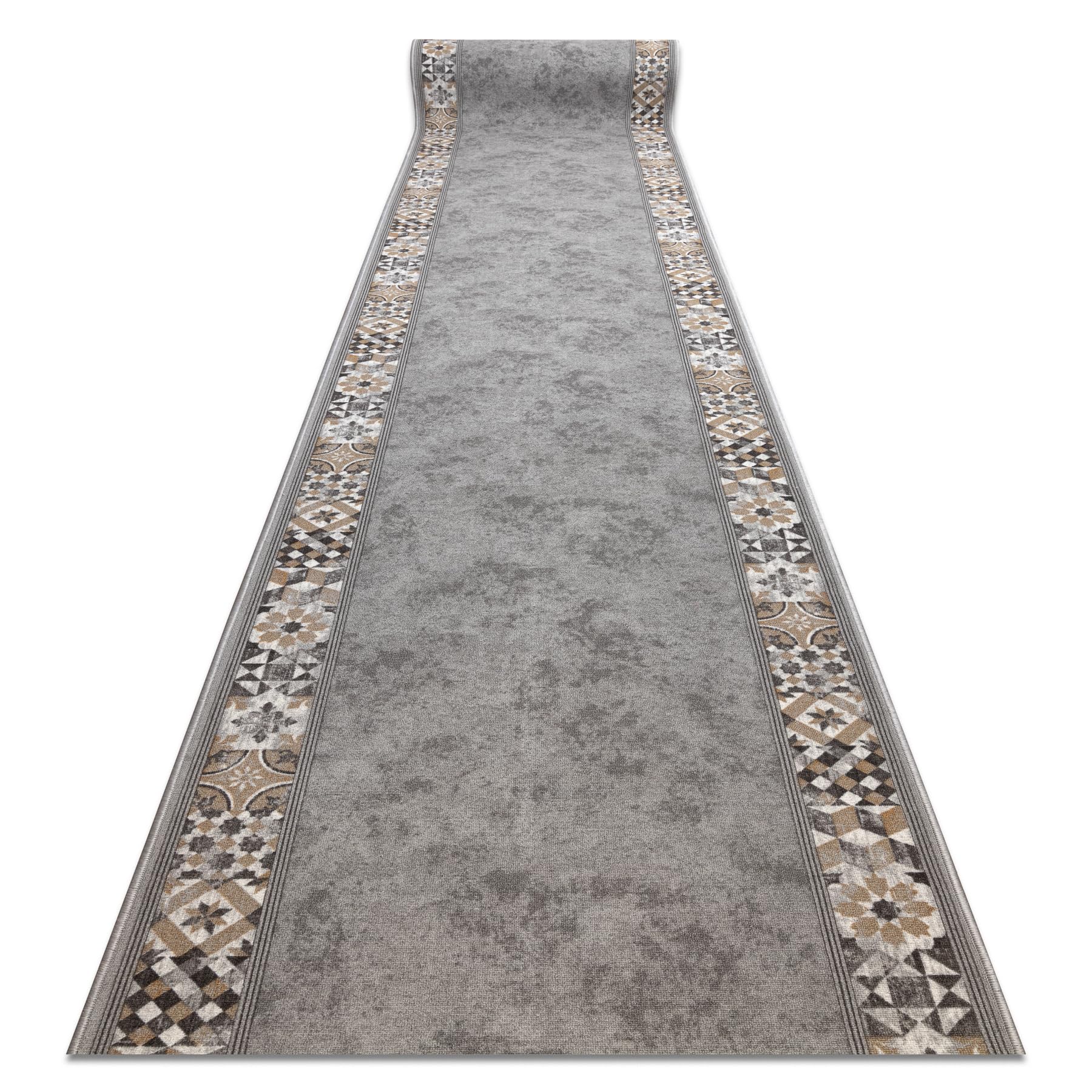 rugsx Antirutsch Teppichläufer Murcia - Lissabonfliesen, Rahmen, moderner Kurzflor für Küche, Flur & Wohnzimmer, Meterware, grau 100x210 cm