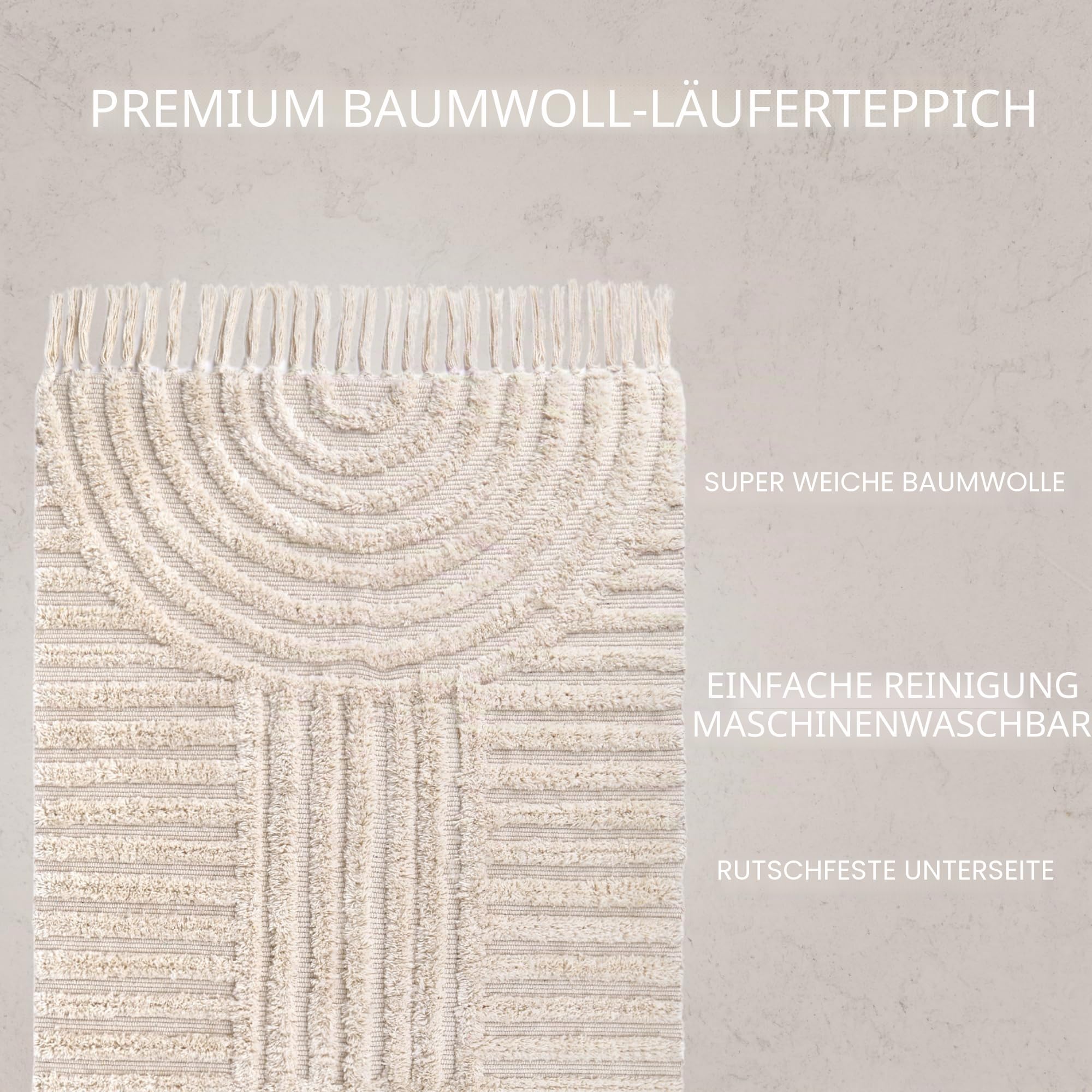 KIBAGA Boho-Badezimmerteppich mit Quasten, weich, waschbar, rutschfeste Baumwollmatte, perfekte Größe für Moderne Wohnkultur