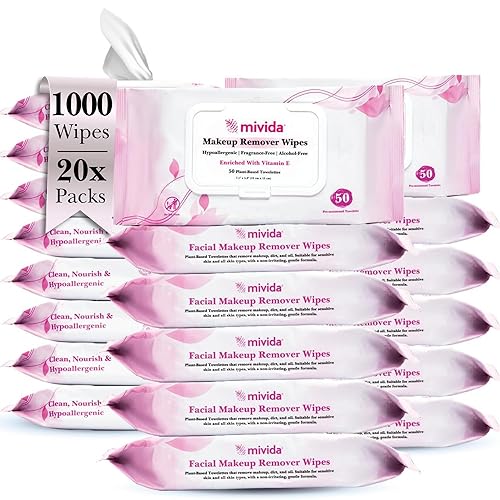 Miniatura 23 de mivida Toallitas desmaquillantes hipoalergénicas a granel con vitamina E, paquete de 200 unidades (4 × 50) paquete de valor, toallitas de maquillaje