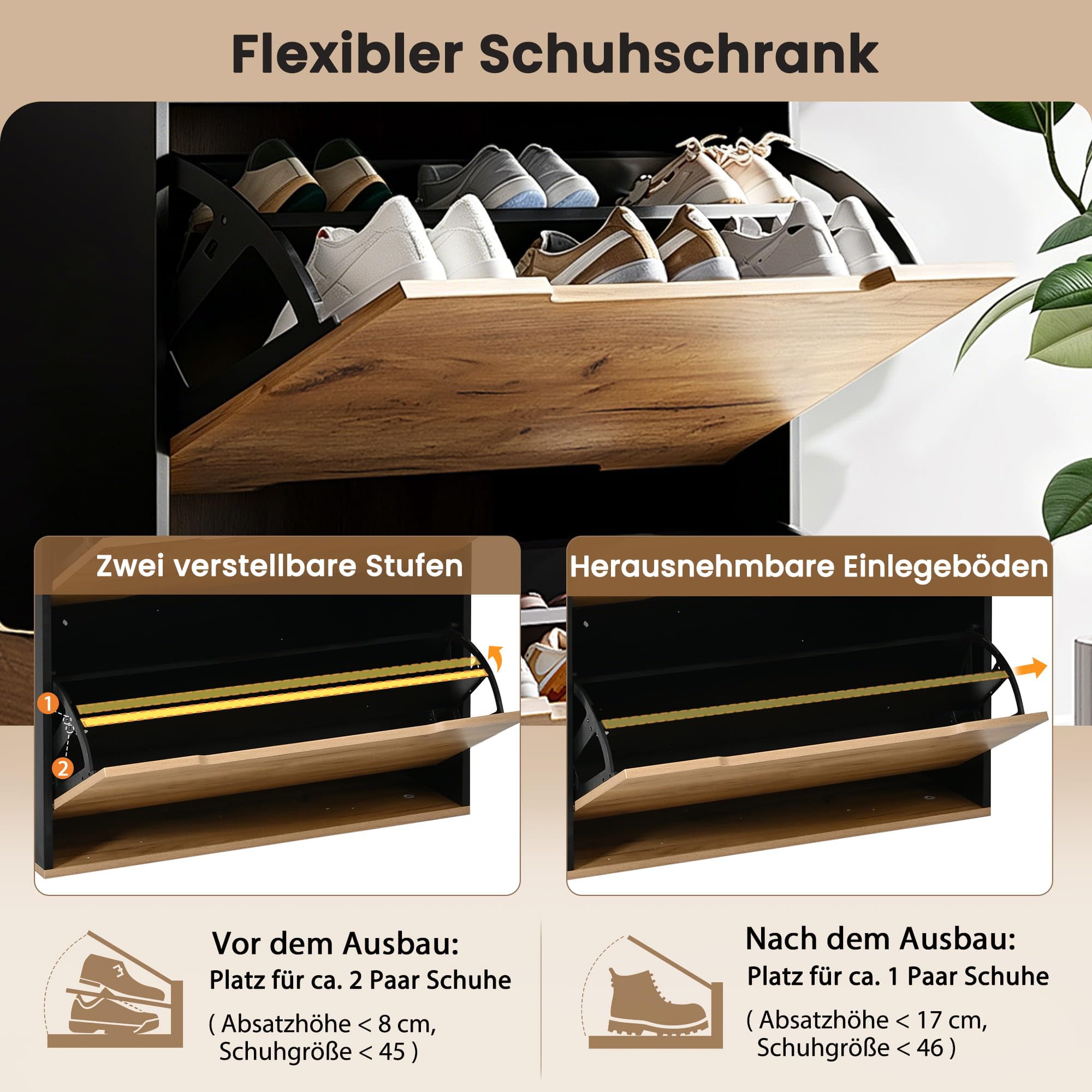 Garderobe Set Garderobenschrank mit Spiegel, Holzfarbe, 156x36x176 cm