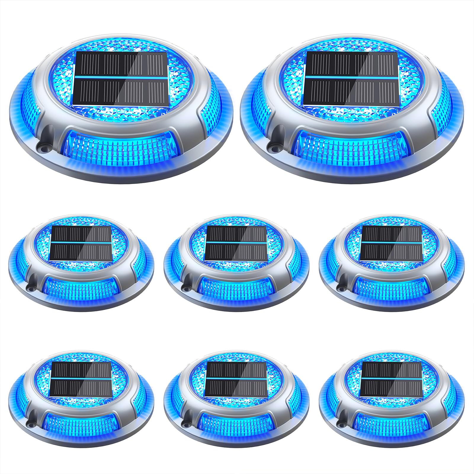 Solar Driveway Lights, 8 Pack Heavy Duty Driveway Lights Solar Powered 2 Color Mode (Cool White/Blue) IP68 Waterproof Outdoor Solar Deck Lights with Ground Stake for Pathway Garden Yard Walkway Dock