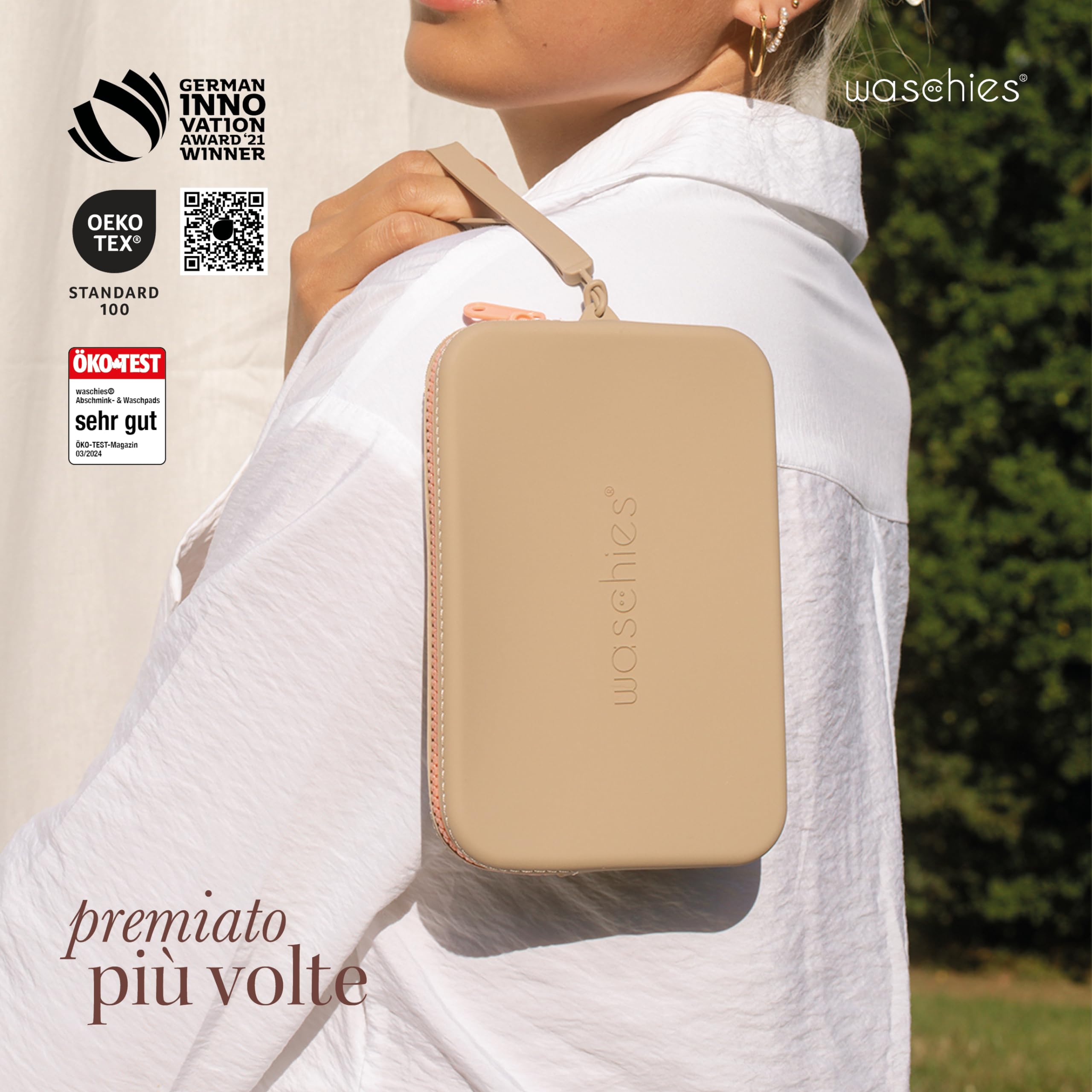 waschies "Travel Set Kids" trwała i wodoodporna torba do przechowywania wraz z wielokrotnego użytku podkładkami do mycia na podróż, nadająca się do prania, zestaw podróżny i prezentowy, szary, M