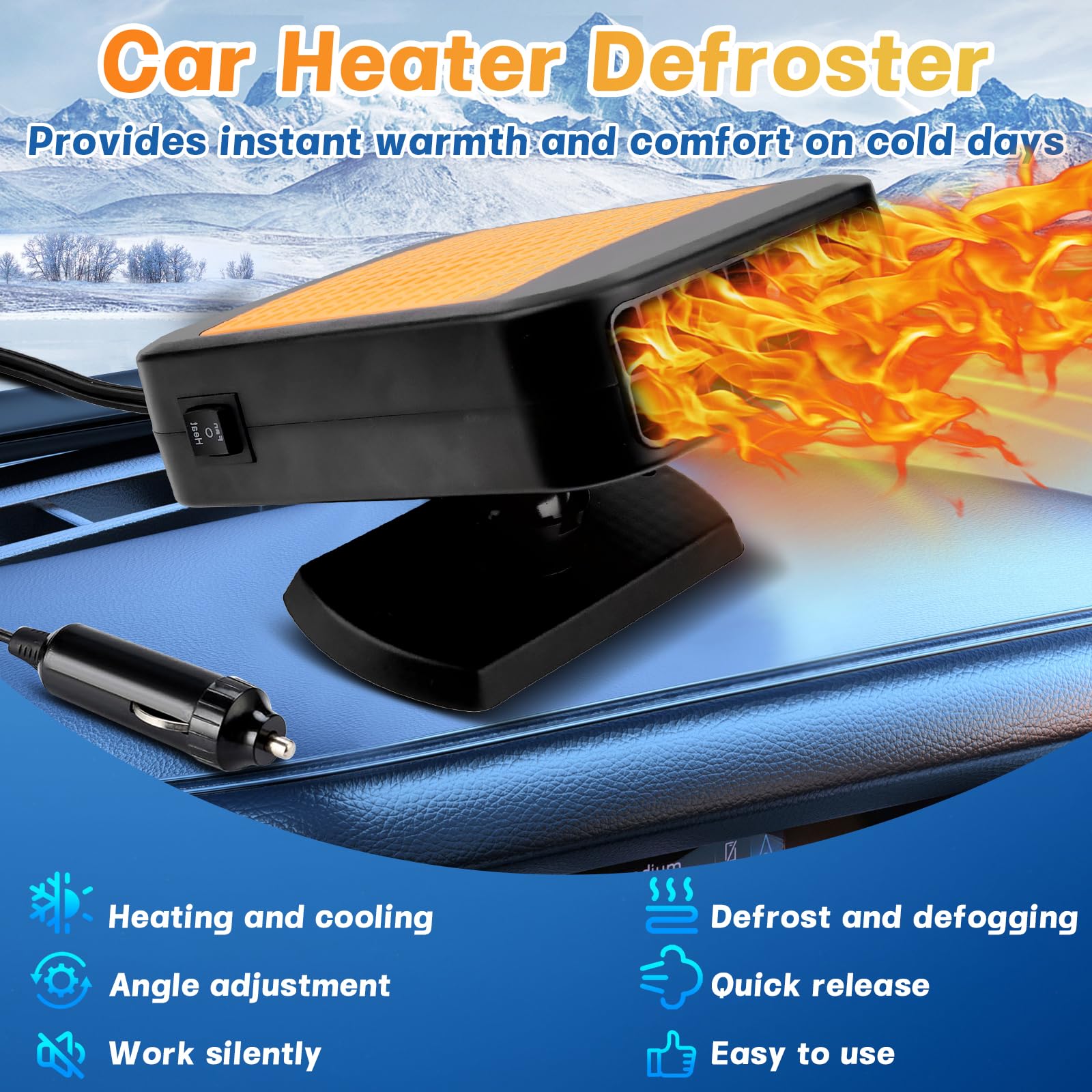Auto Heizung, 12V Tragbare Autoheizung HeizlüFter 2 In 1 Heizung & Ventilator, HeizlüFter Mit Akku, Autoentfroster Auto Mit 360 Grad Drehungautoheizung Stecker FüR ZigarettenanzüNder FüR Auto
