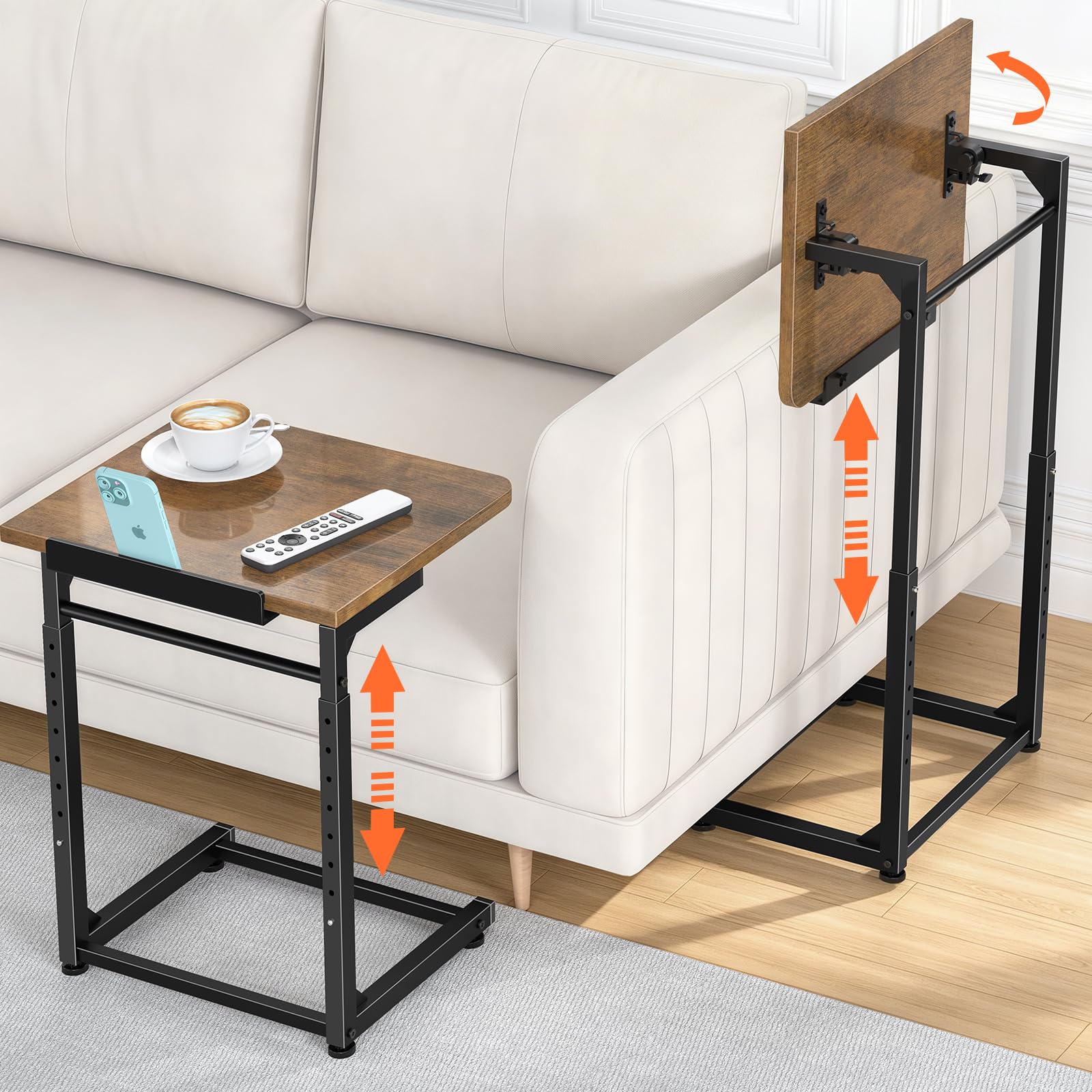 Photo 1 of Tv Tray Table Set of 2, 8-Level Adjustable Height Couch Side Table?90° Tilt Angle Adjustments C-Shaped End Table, with Phone & Tablet Slot Sofa Computer Desk for Couch, Sofa, Bed, Chair, Living Room