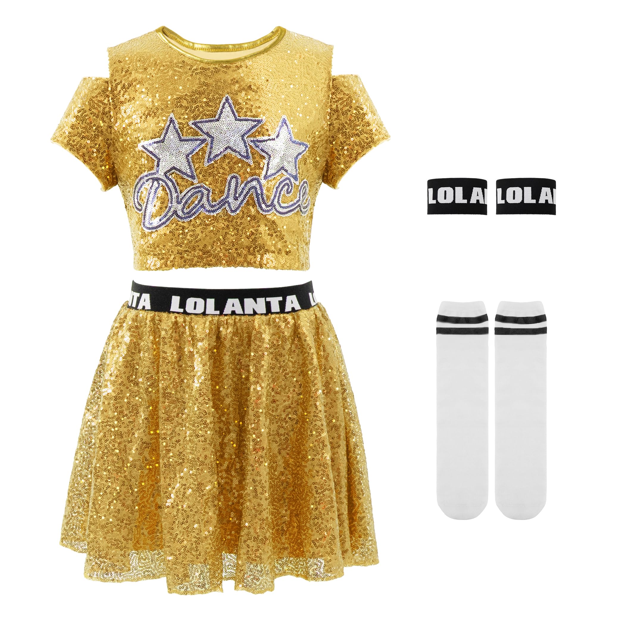 LOLANTA Abiti da Ballo per Ragazze con Paillettes, Abiti da Ballo Hip Hop Jazz Scintillanti, Top Corti con Gonna 5-12 Anni