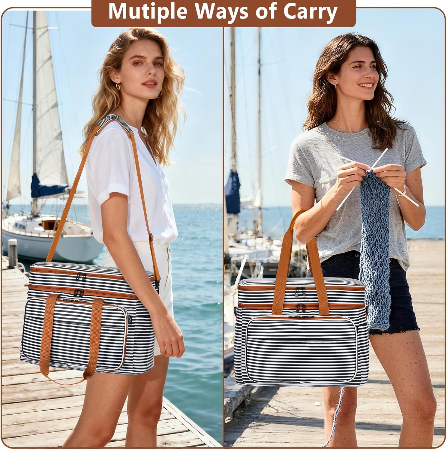 IBFUN 3PCS Crochet Bag with Wrist Yarn Holder, Large Yarn Storage Tote Waterproof Knitting Bag Organizer with Adjustable Strap for Hooks, Needles (Up to 14"), Accessories, Crochet Lovers, Tangle-Free