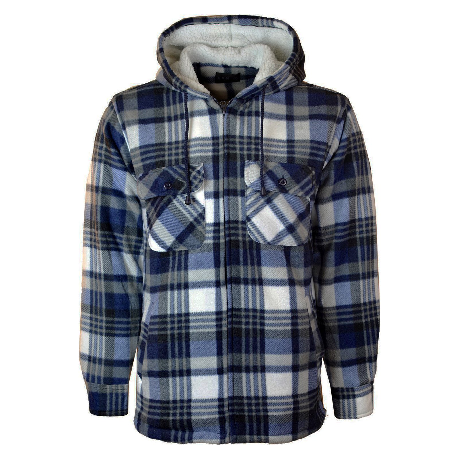 MyShoeStoreMens Padded Shirts Lumberjack Collared Hooded Flannel Check Jacket Thick Quilted Work Wear Warm Thermal Fleece Fur Lined Top Casual Coat