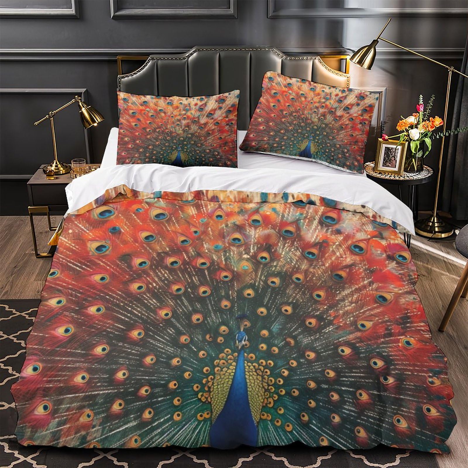 Housses de couettes respirante et ultra douce imprimé paon 3D 200x200cm