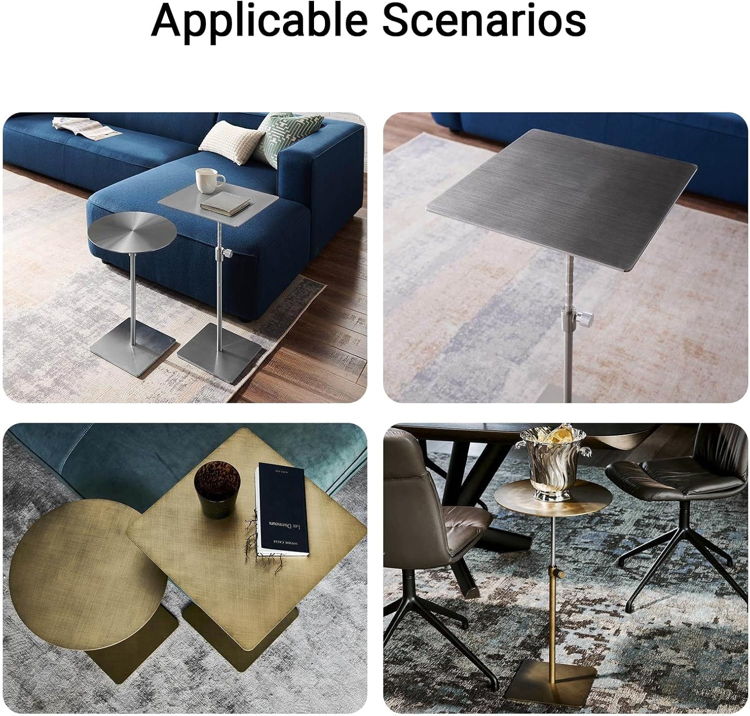 Stainless Steel Adjustable Height Round/Square Side Table,Rust Scratch Resistant Dining Table for Living Room,Bar,Cafe,Restaurant,Pub(Silver-Square,35cm/13.7in)