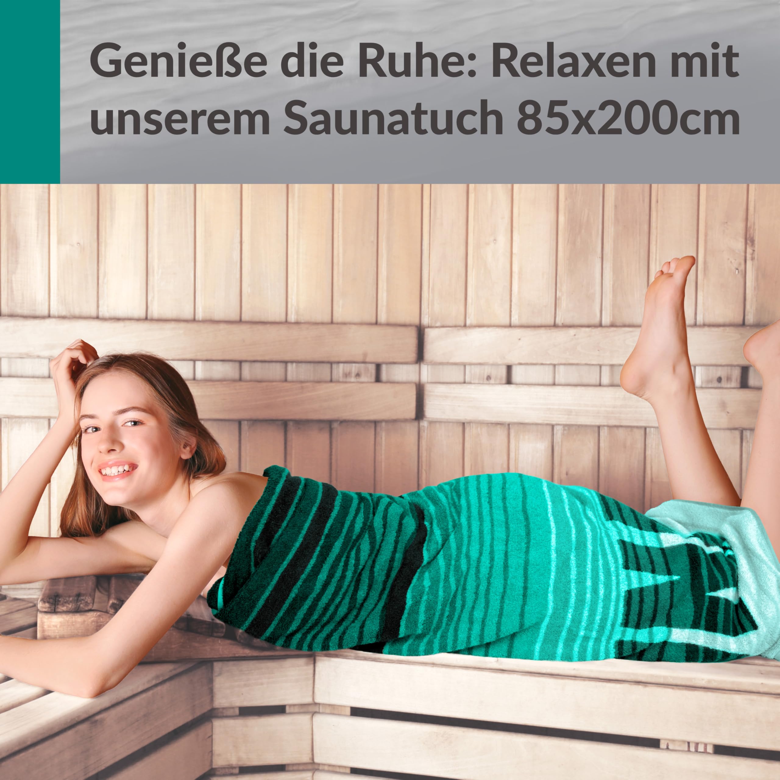 Lashuma großes Saunahandtuch 85x200 cm, Oslo XXL Saunatuch in Türkis Grün | 480 GSM Frottee aus 100 % Baumwolle, saugstark und weich, für Damen und Herren, geeignet für Sauna, Wellness und Bad