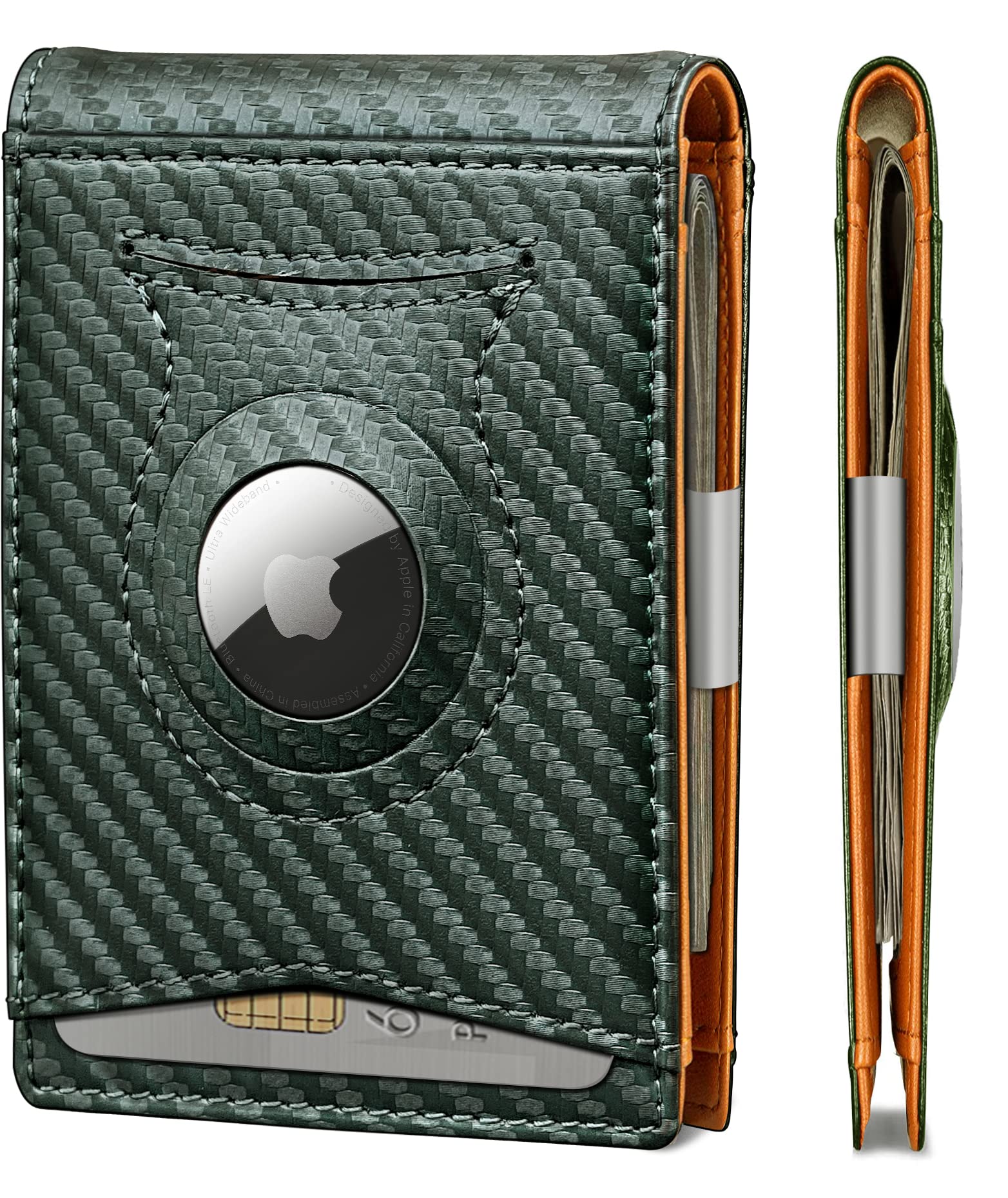 KS Mens Wallet Gift Airtag or Standard Use,Slim Front Pocket Leather Wallet Money Clip 11 cards RFID Blocking