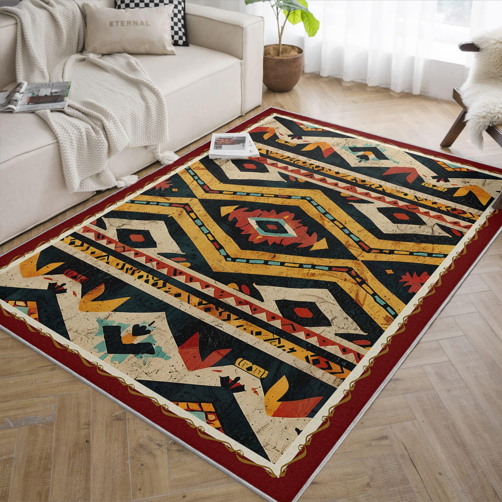 Tapis de salon aztèque 160x230cm pour ambiance bohème rustique
