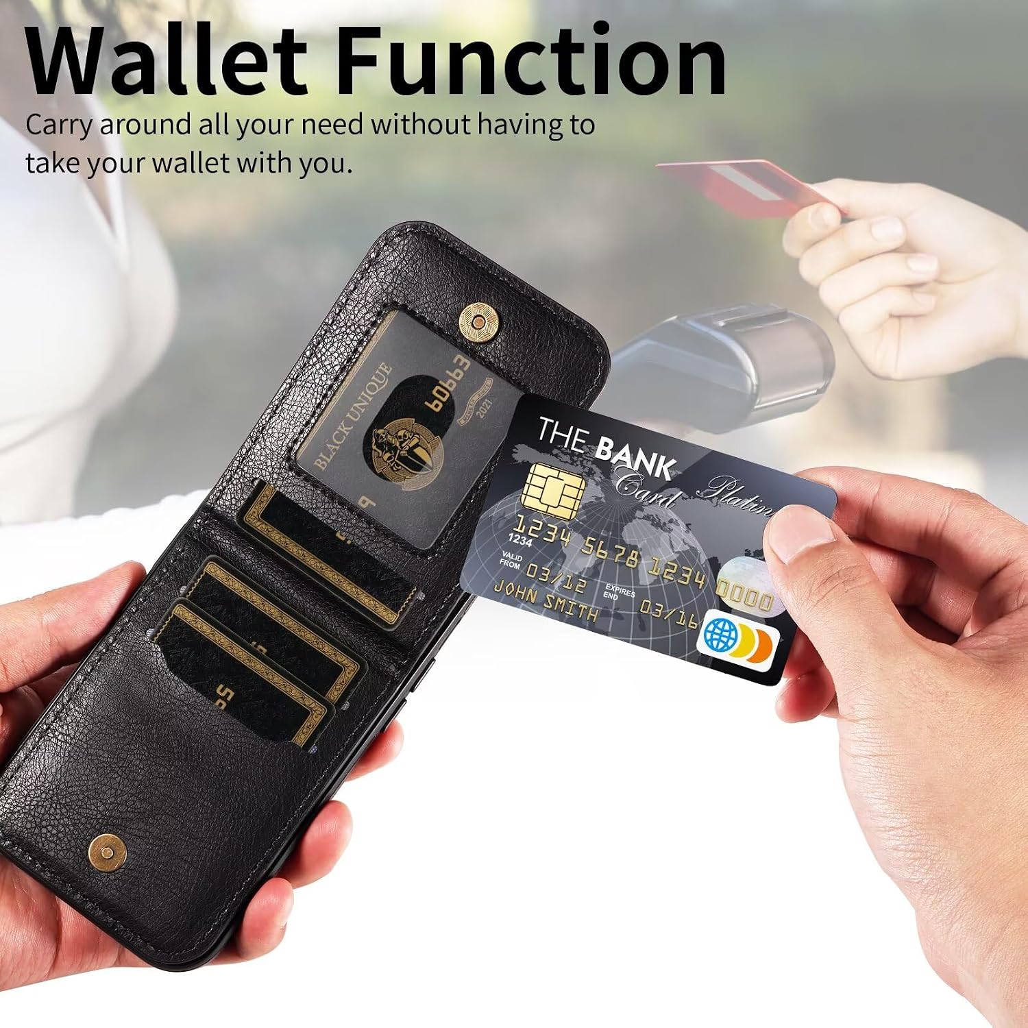 Compatible with iPhone 17 Pro Max Wallet Case with Card Holder, Ejector Pin & SIM Card Storage, PU Leather Kickstand Card Slots Case Shockproof Protective Phone Case Cover Black