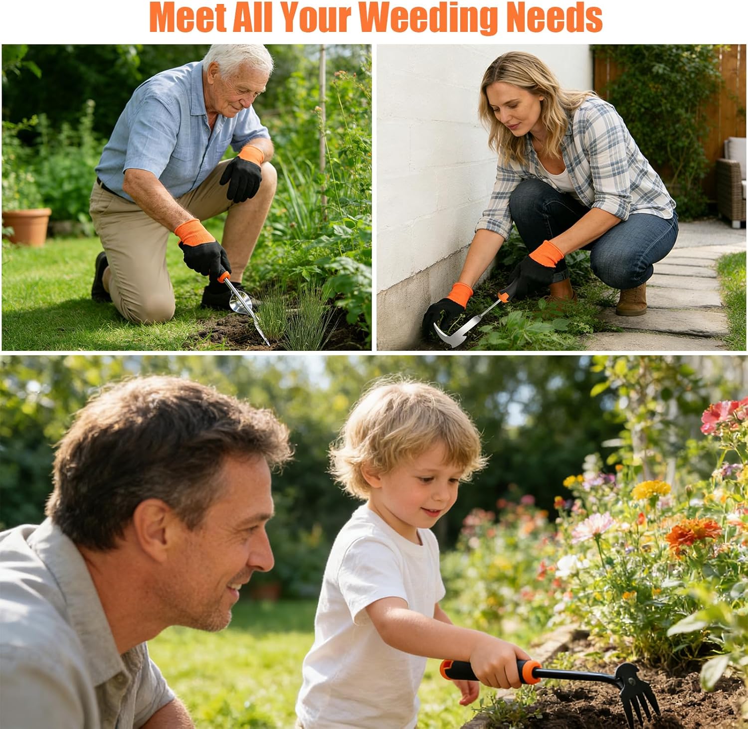 5 Pack Weed Puller Tool, Stainless Steel Manual Hand Weeding Tool Set for Weed Removal, V-Shaped Digger, Crack Weeder Tool, 4 Teeth Gardening Tools for Garden, Patio, Sidewalk, Driveway, Pavers, Lawn