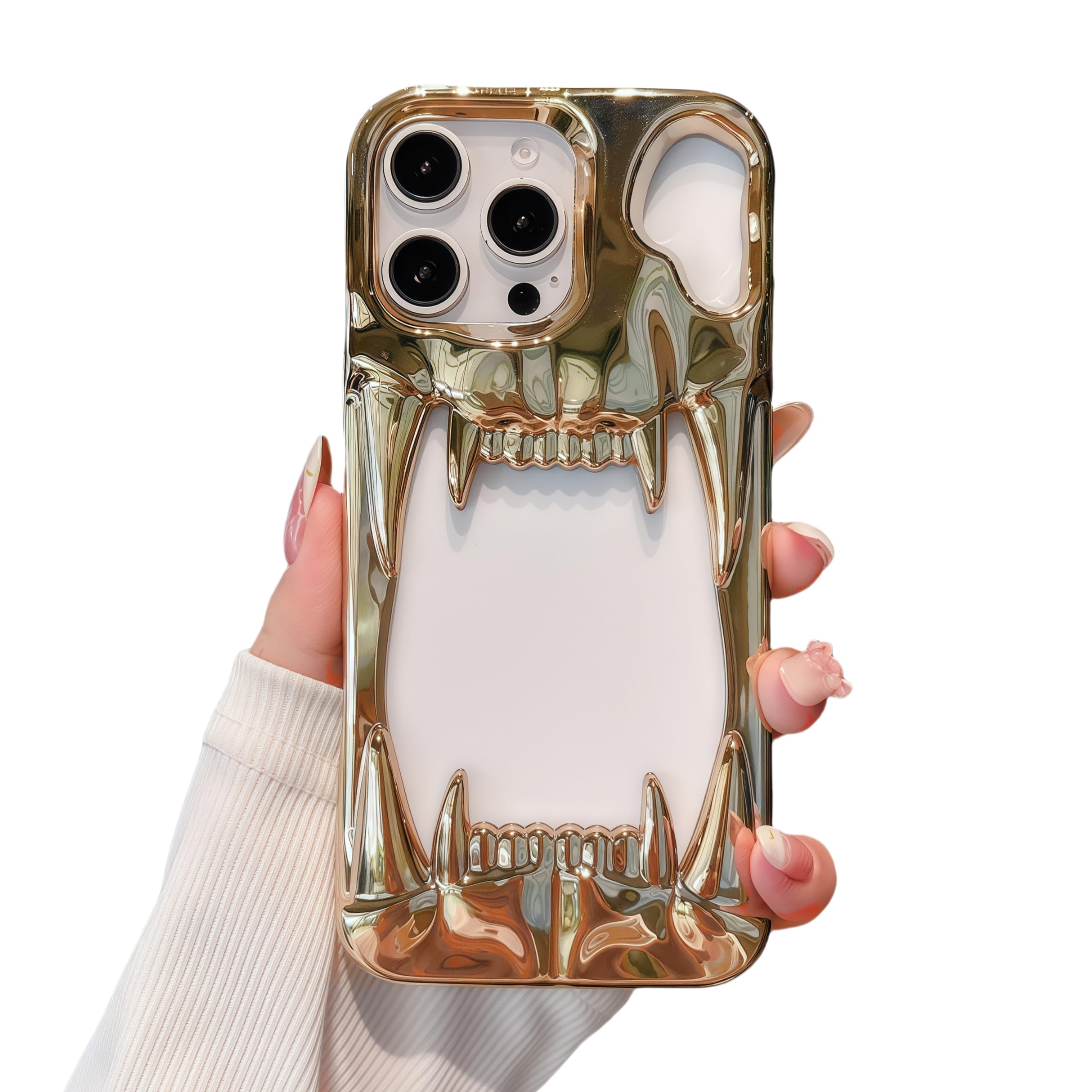 Pretaco Gothic 3D Hollow Horror Devil Pattern Case for iPhone 14 Pro Max, [Luxury Chrome Color Plating] [Heat Dissipantion Thermal Design] Shockproof