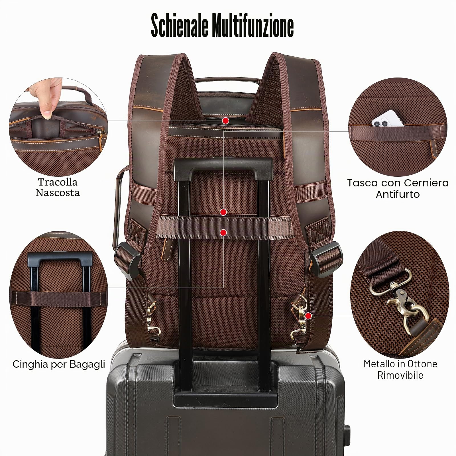 TIDING Zaino per computer portatile da uomo, in vera pelle grande zaino da viaggio antifurto valigetta per computer da 15,6 pollici per viaggi di lavoro