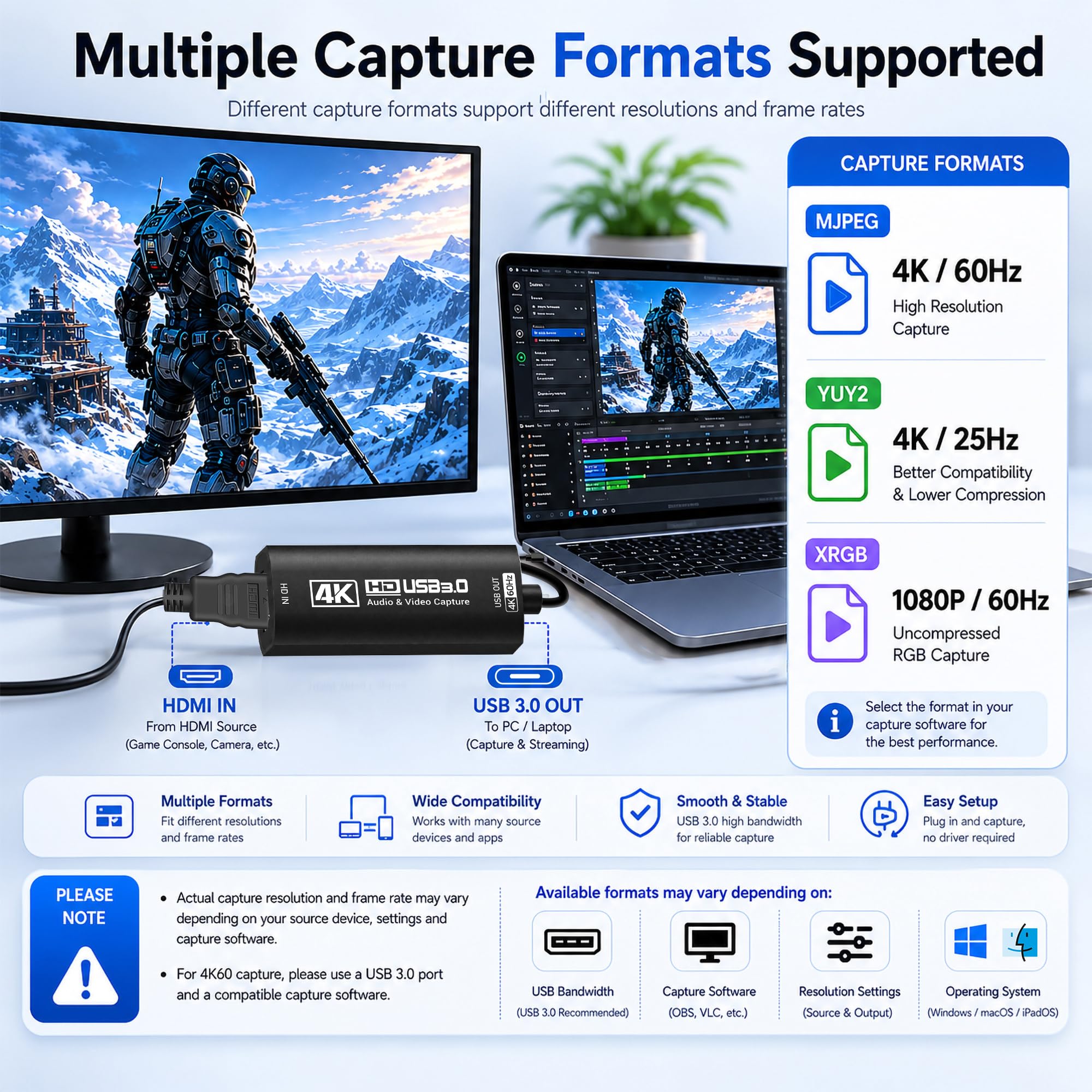 Guermok, Karta przechwytująca HDMI, 4K60FPS / 2K120FPS, czarny, streaming | Streaming, nagrywanie i granie z niskim opóźnieniem, Obsługuje konsole przenośne, Plug & Play bez sterowników, konsole domowe