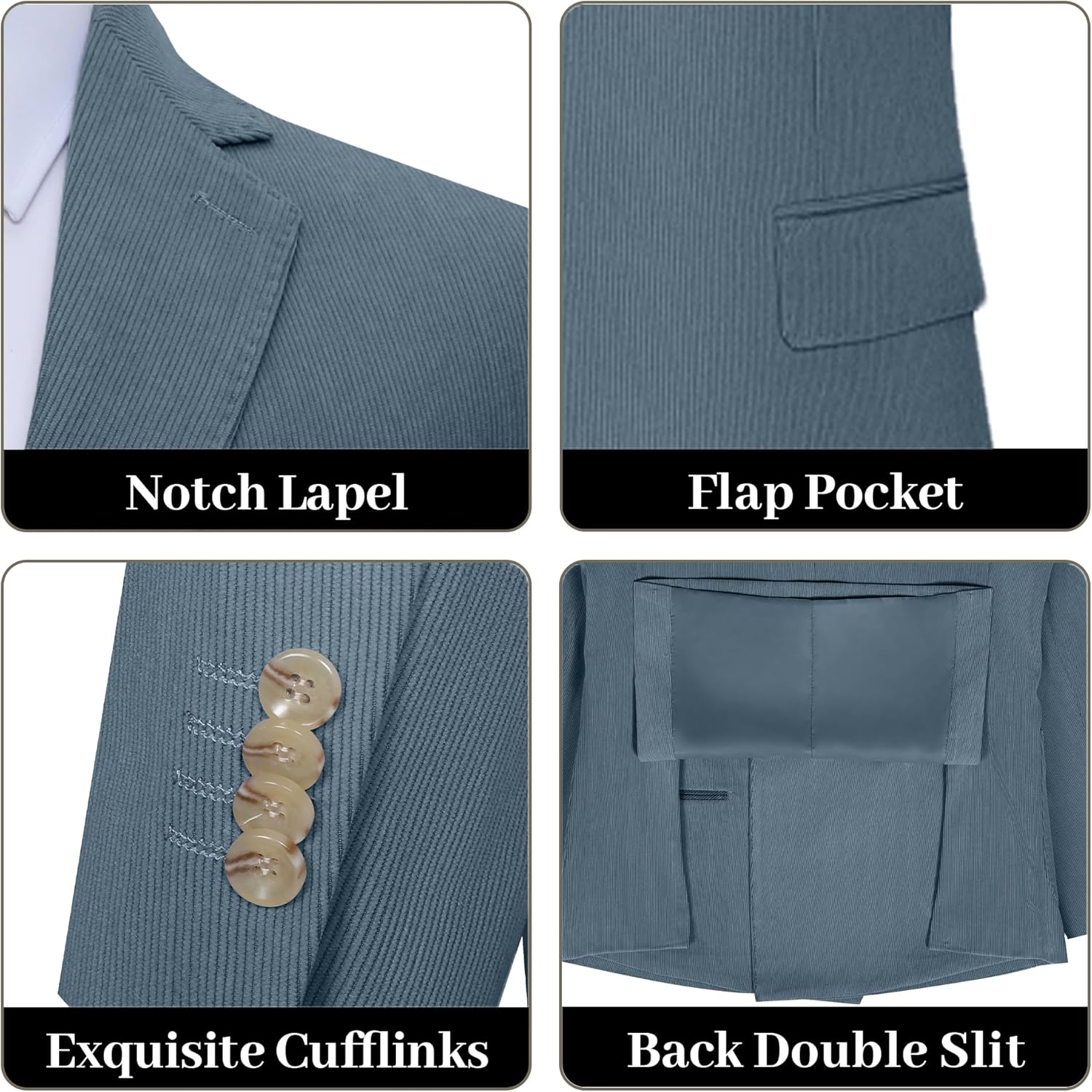 Men Corduroy Suit Slim Fit 3 Pieces Blazer Vest Pants Suits for Men Vintage Wedding Business Party - Image 5