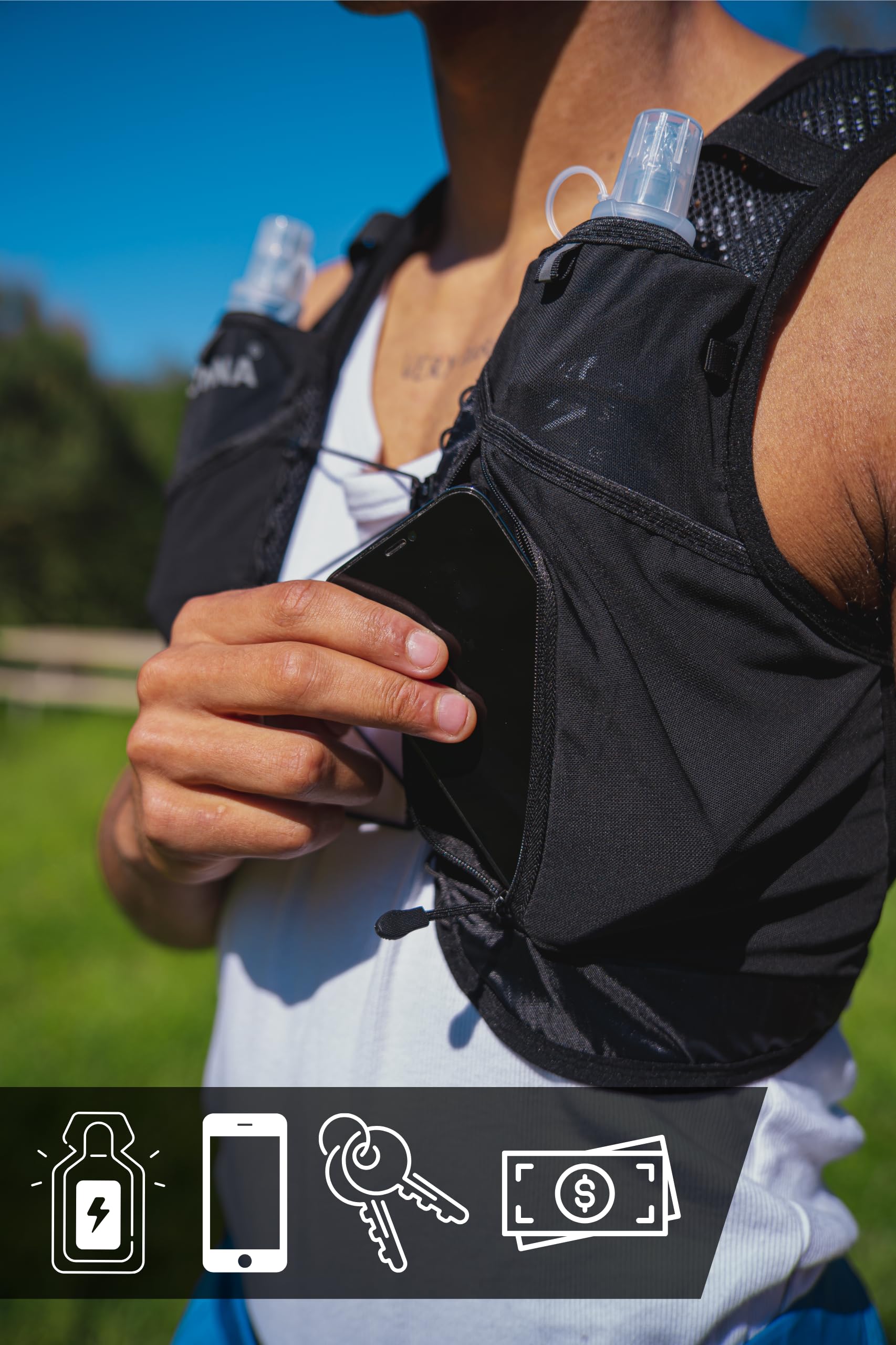 Light Edition V1 – Chaleco Hidratación Trail Running + 2 Soft Flask 500ml, Mochila de Correr para Hombre y Mujer, Bolsillo Trasero para Vejigas de hasta 2L.