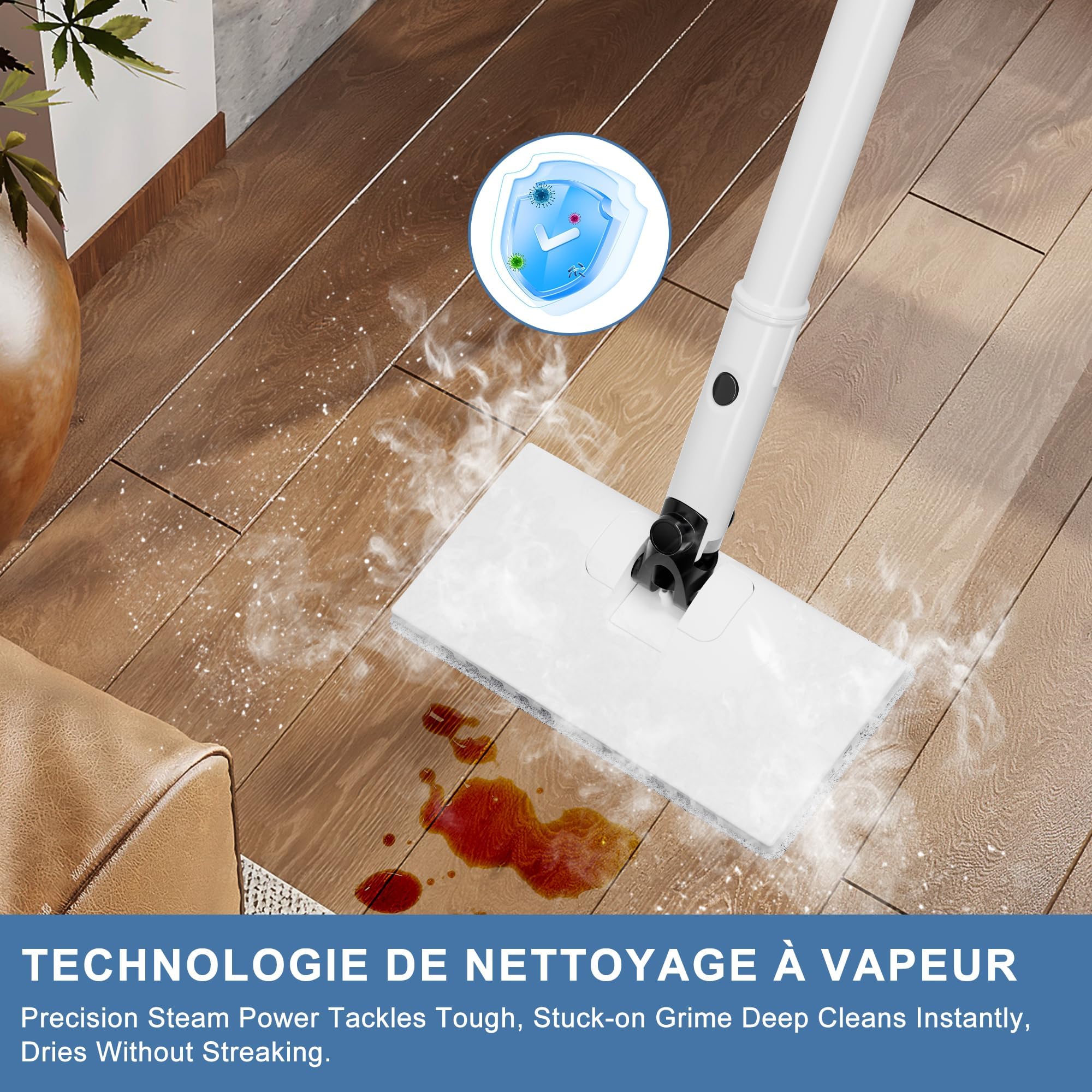 Nettoyeur Vapeur, Balais Vapeur Multifonction 8 en 1, 1500W, Élimine 99,9% des virus et bactéries, Steam Cleaner ECO Sans Détergents, Nettoyeur Vitre, Nettoyeur Vapeur Canapé